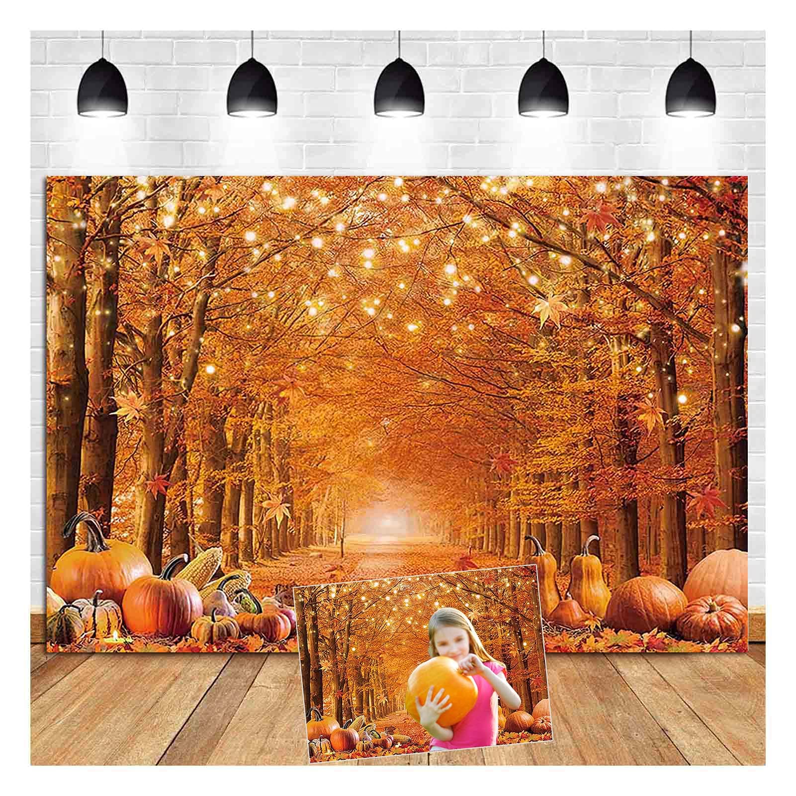 Autumn Maple Forest Leaves Glitter Pumpkin Tree Photography Backdrop 7x5ft Vinyl - Thanksgiving Harvest Photo Background for Newborn Baby Shower, Party Decor & Photo Booth Props | Perfect for Seasonal Photography, Fall Events & Social Media Content