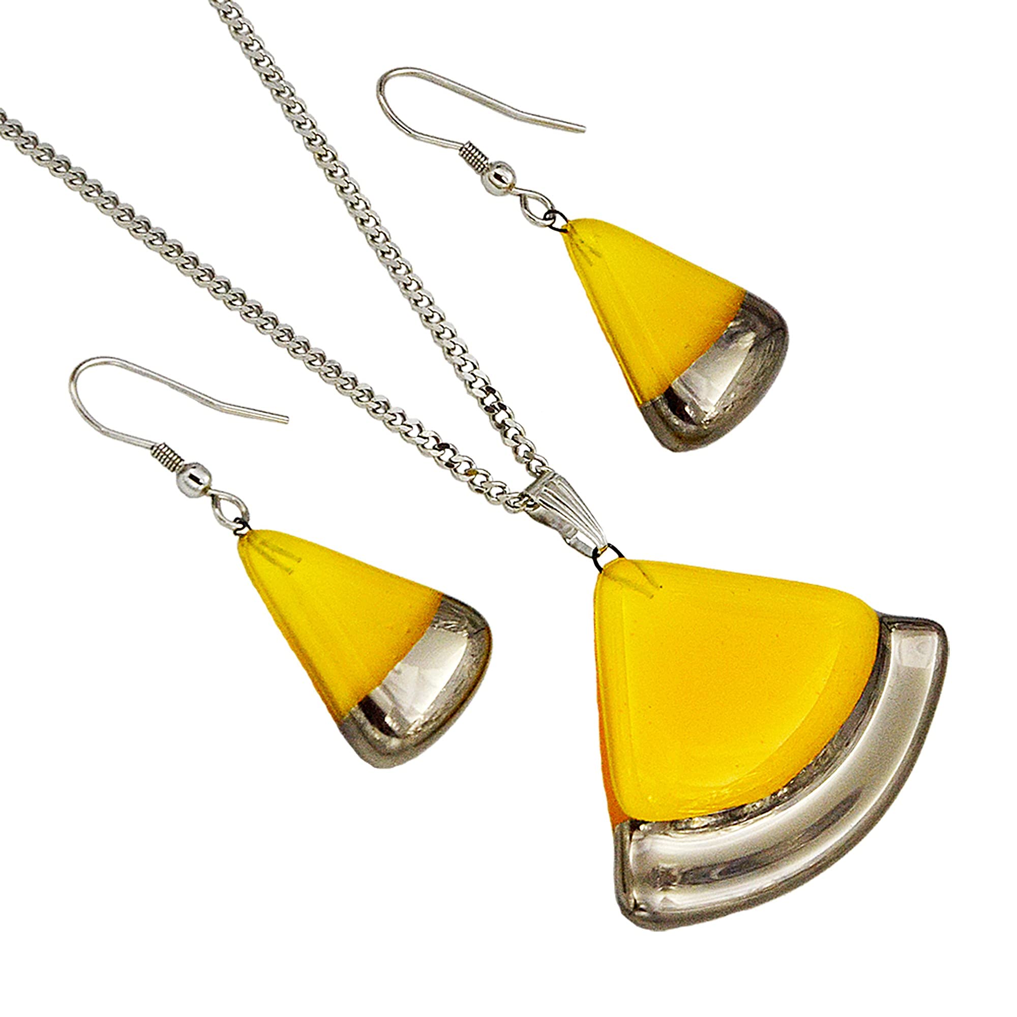 Handmade Designer Jewelry Set - Yellow Czech Glass Necklace & Earrings with Platinum Plating | Perfect for Weddings, Parties & Special Occasions