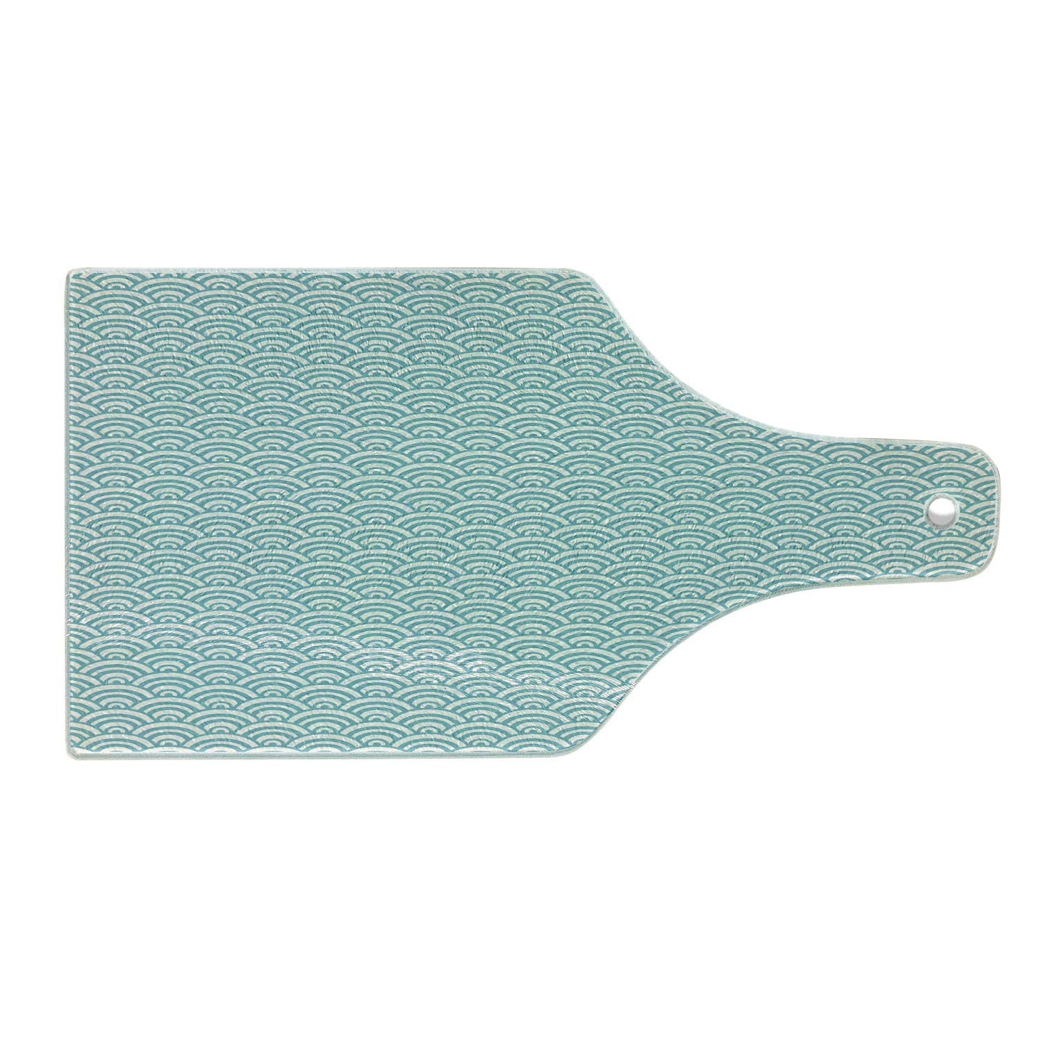Ambesonne Aqua Tempered Glass Cutting Board - Curvy Lines Bubbles Ocean Design, Non-Slip Wine Bottle Shape Serving Board for Kitchen, Entertaining & Gifts (Sky Blue/White) - Perfect for Beach House Decor, Summer Parties & Wine & Cheese Platters