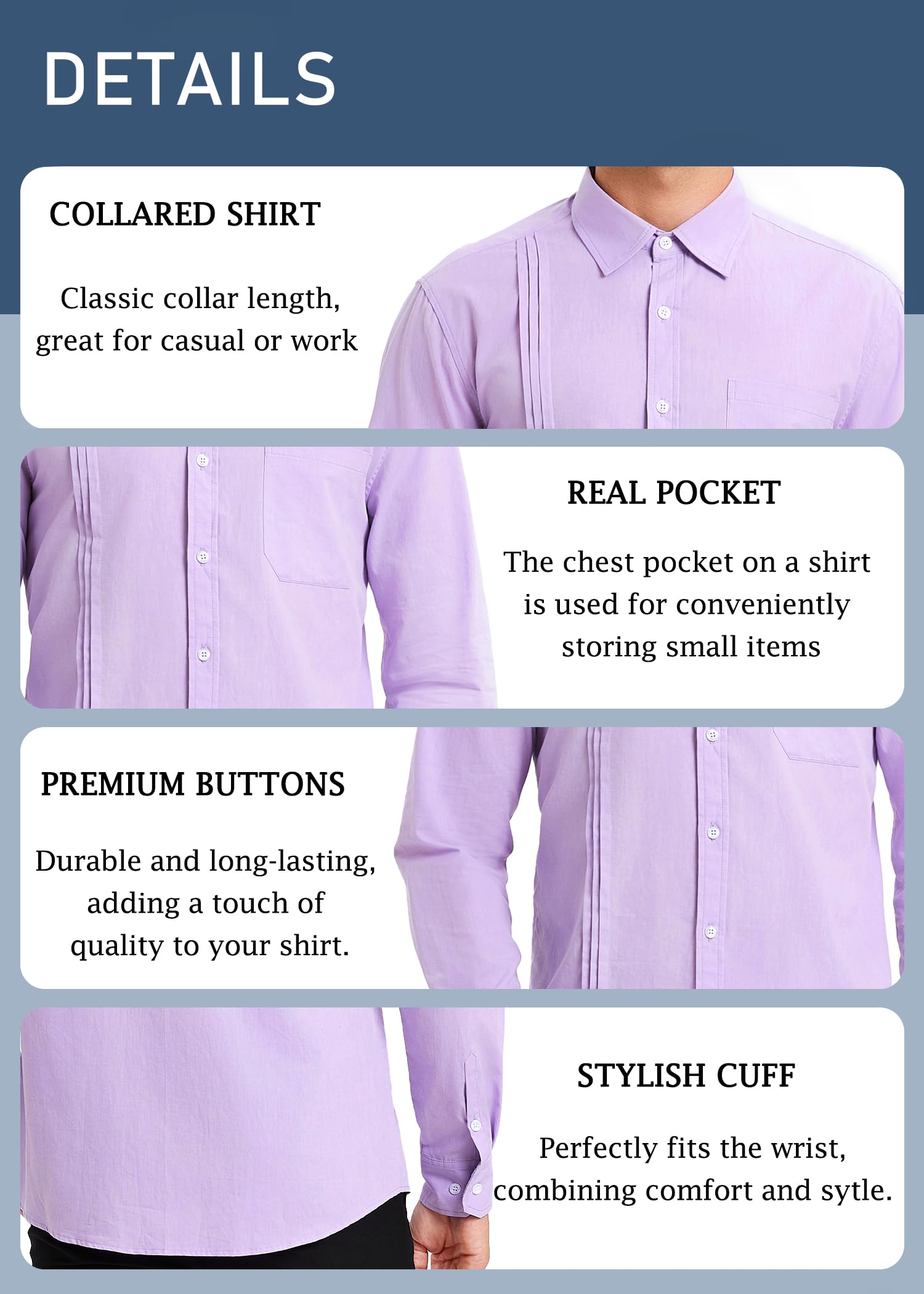 HISDERN Men's Long Sleeve Dress Shirts - Slim Fit Button Down Business Casual Shirt with Pocket | Office Wear, Formal Events & Professional Work Attire