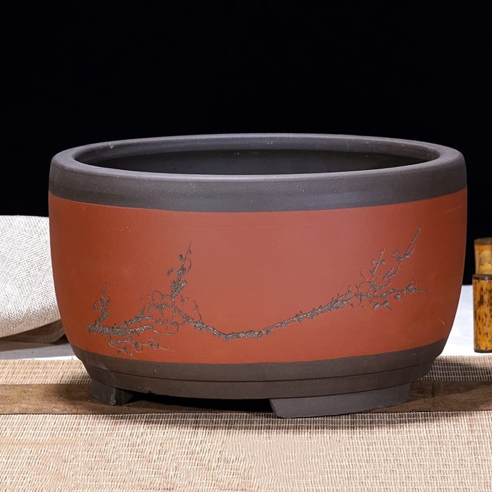 Round Purple Sand Ceramic Flower Pot for Succulents, Bonsai & Plants - Chinese Style Handcrafted Home Decor for Indoor & Outdoor Gardening
