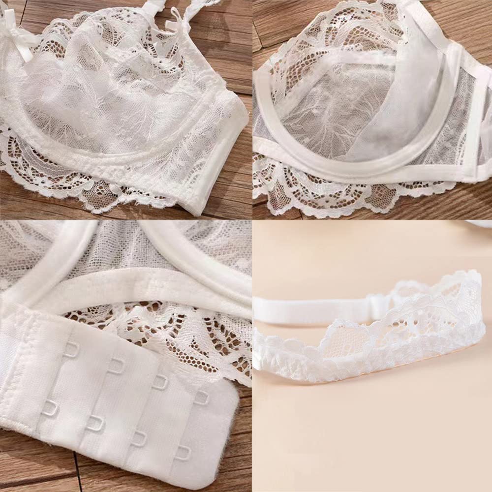 Guoeappa Women's Lace Bra and Panty Set - Underwire Push Up Lingerie with Sheer Cups | Sexy Comfort for Date Night & Special Occasions