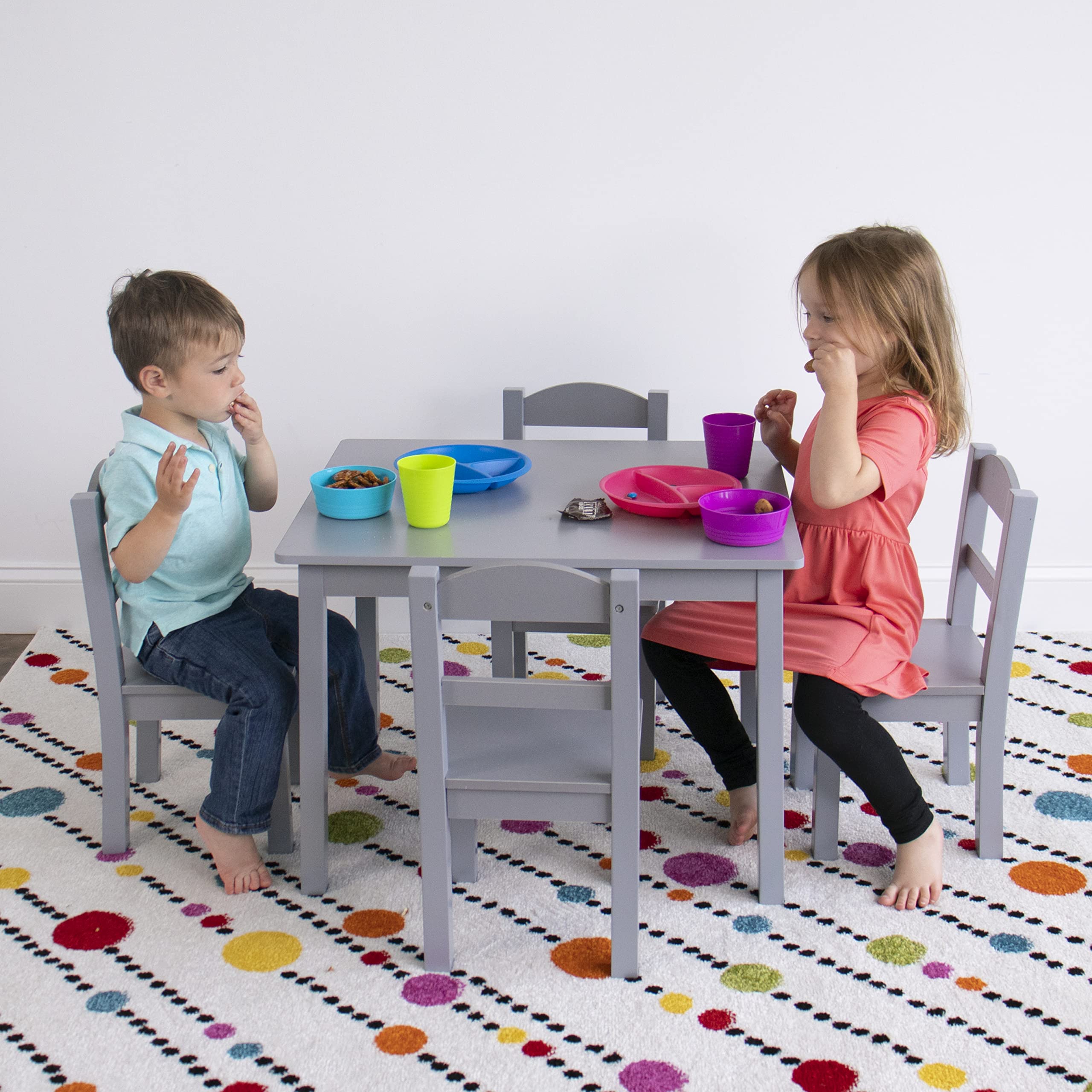 Humble Crew Kids Wooden Table and 4 Chairs Set - Grey Toddler Activity Table with Chairs for Arts, Crafts, Snack Time - Sturdy & Durable Children's Furniture for Playroom, Classroom, or Home Learning Space