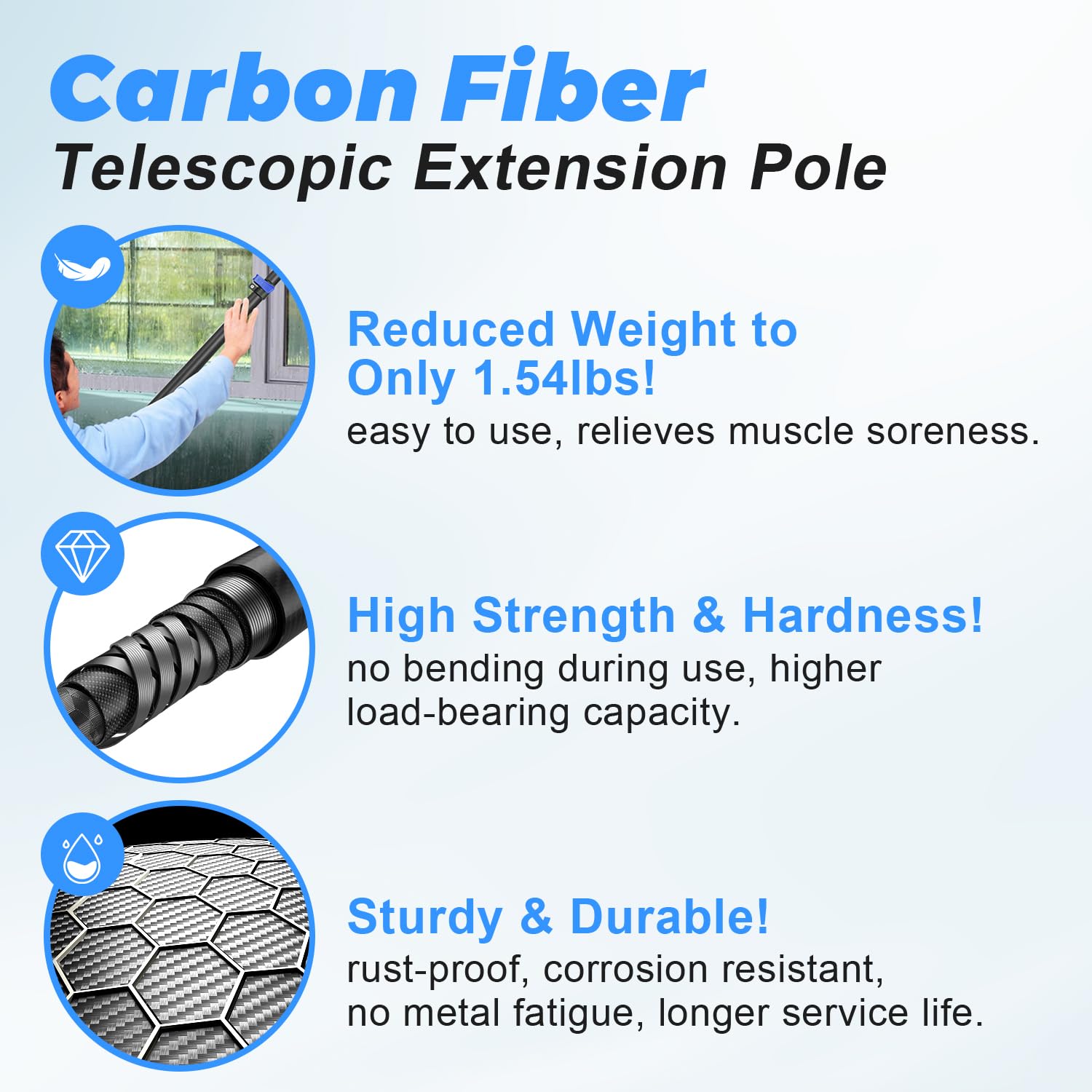 Carbon Fiber Telescoping Extension Pole 3.5-12FT - Lightweight Sturdy Paint Roller Pole with Universal Threaded Head - Perfect for Painting, Cleaning, Window Washing & Outdoor Use