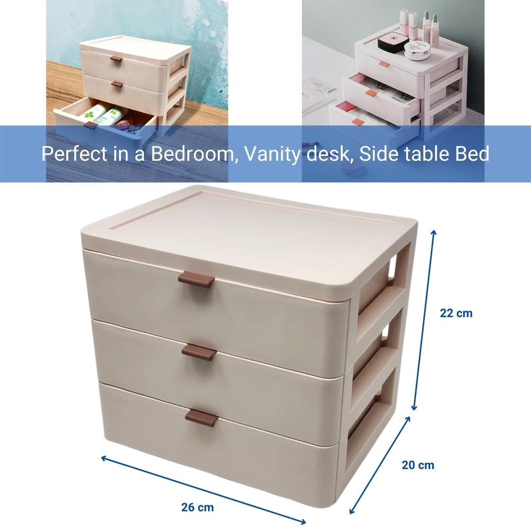 TG Thistle Gem 3-Drawer Makeup Organizer - Pink Storage Box for Cosmetics & Jewelry | Vanity & Travel Use