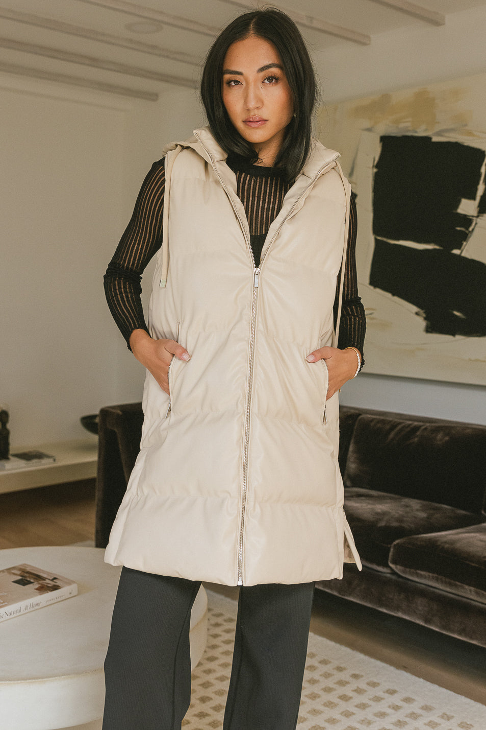 Layla Women's Cream Puffer Vest - Lightweight Warm Winter Jacket for Outdoor Activities & Casual Wear | FINAL SALE
