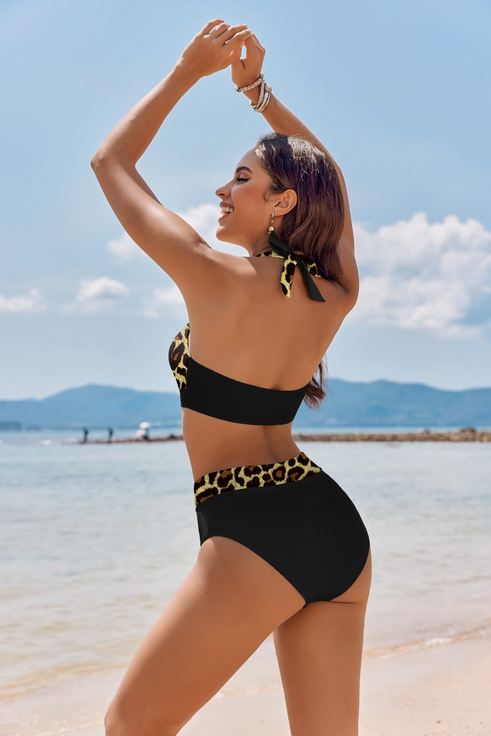 AI'MAGE Women's High Waisted Bikini Set - Tummy Control Two Piece Swimsuits 2025 | Color Block Halter Bathing Suit for Beach, Pool & Summer Vacation
