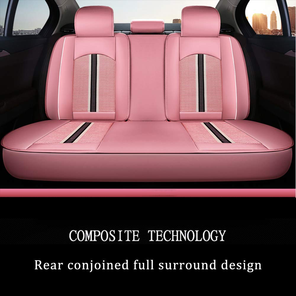 Surefit Chevy Chevrolet Sonic 5-Seat Front Seat Covers - Premium PU Leather Car Seat Protectors with Comfort Cushion & Needlework Design (Pink) - Perfect for Daily Commute, Road Trips & Interior Protection