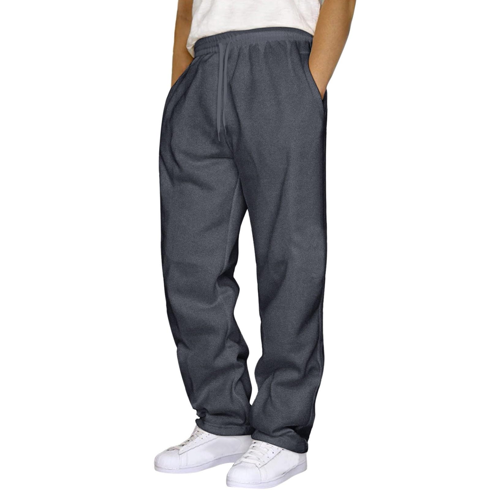 Men's Heavyweight Fleece Cargo Joggers - Casual Loose Fit Sweatpants with Drawstring & Pockets - Black Work Pants for Golf, Outdoor Activities & Everyday Wear