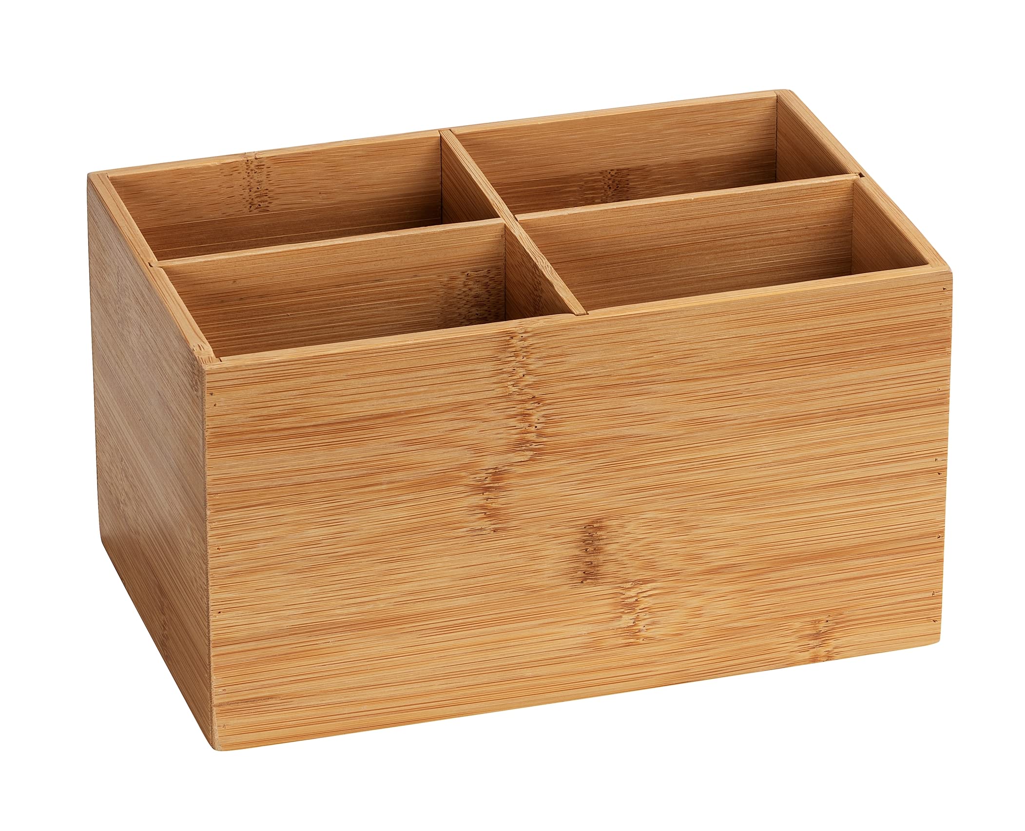 Wenko Terra Bamboo Organizer Box with 3 Compartments - Natural Brown Bathroom Storage Basket | Perfect for Organizing Makeup, Toiletries & Small Essentials in Bathroom, Bedroom or Office