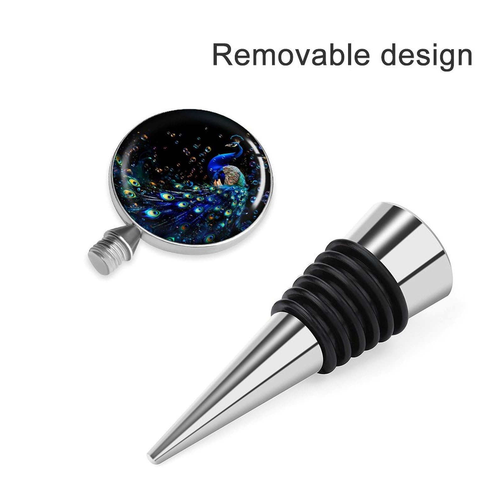 Peacock Wine Bottle Stoppers - Elegant Wine Saver Plug & Beverage Bottle Cap - Perfect for Wine Preservation, Parties & Home Bars (Set of 2)