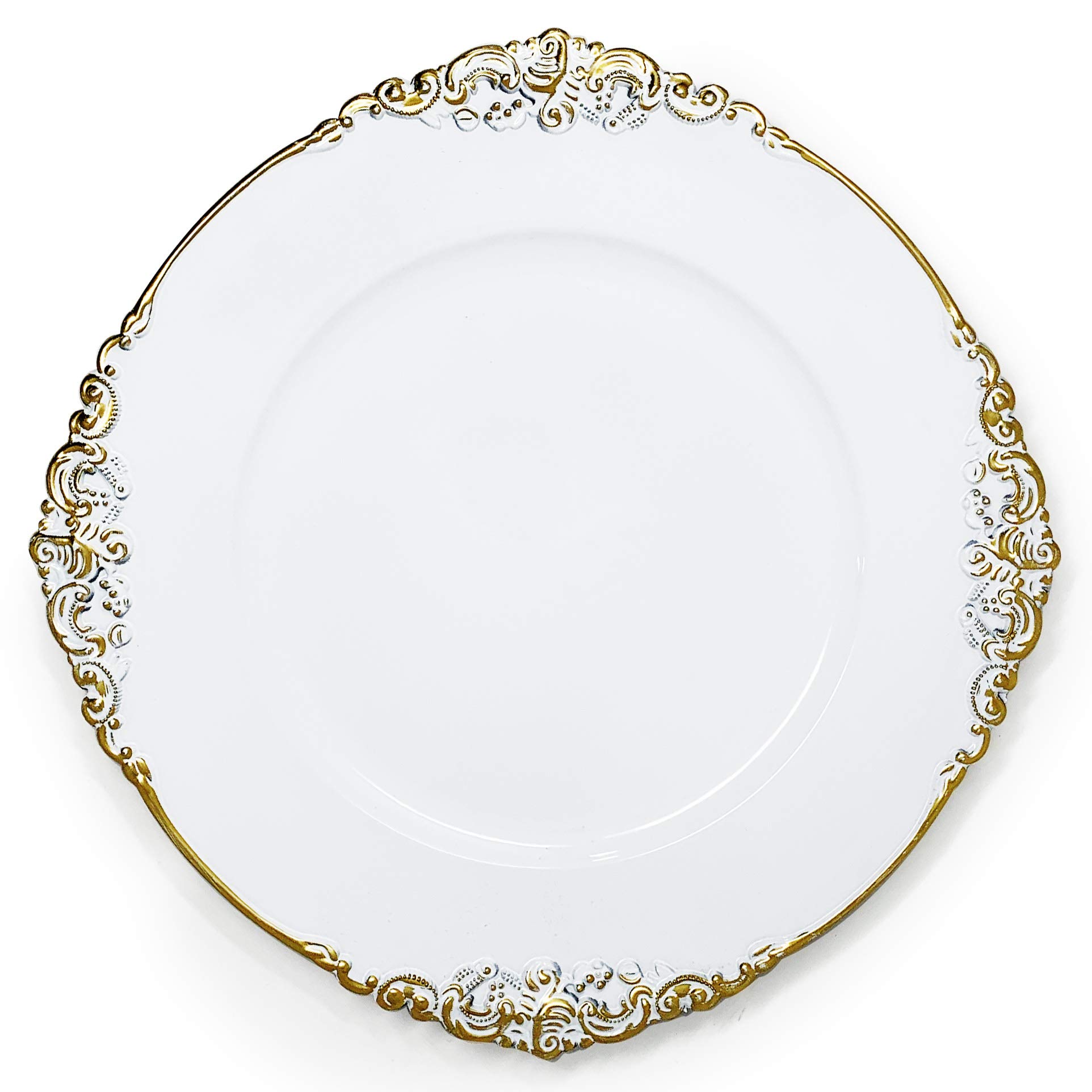 Allgala 13-Inch 48-Pack Premium Round Charger Plates - Floral White Gold Trim (HD80841) for Wedding, Party & Formal Dining Decor