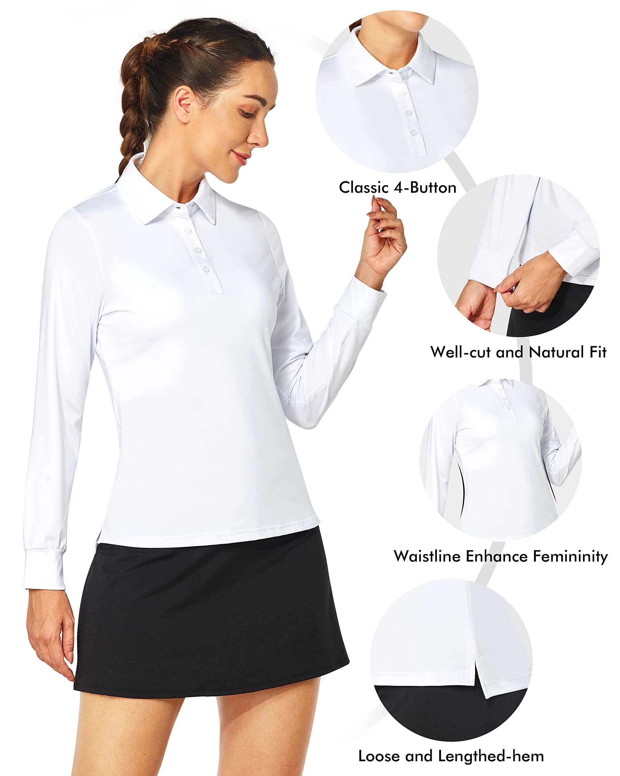 **Women's Lightweight Quick-Dry Golf Polo Shirt - Short & Long Sleeve Options - Breathable Workout & Work Tops for Women - Perfect for Golf, Tennis, Office & Casual Wear**