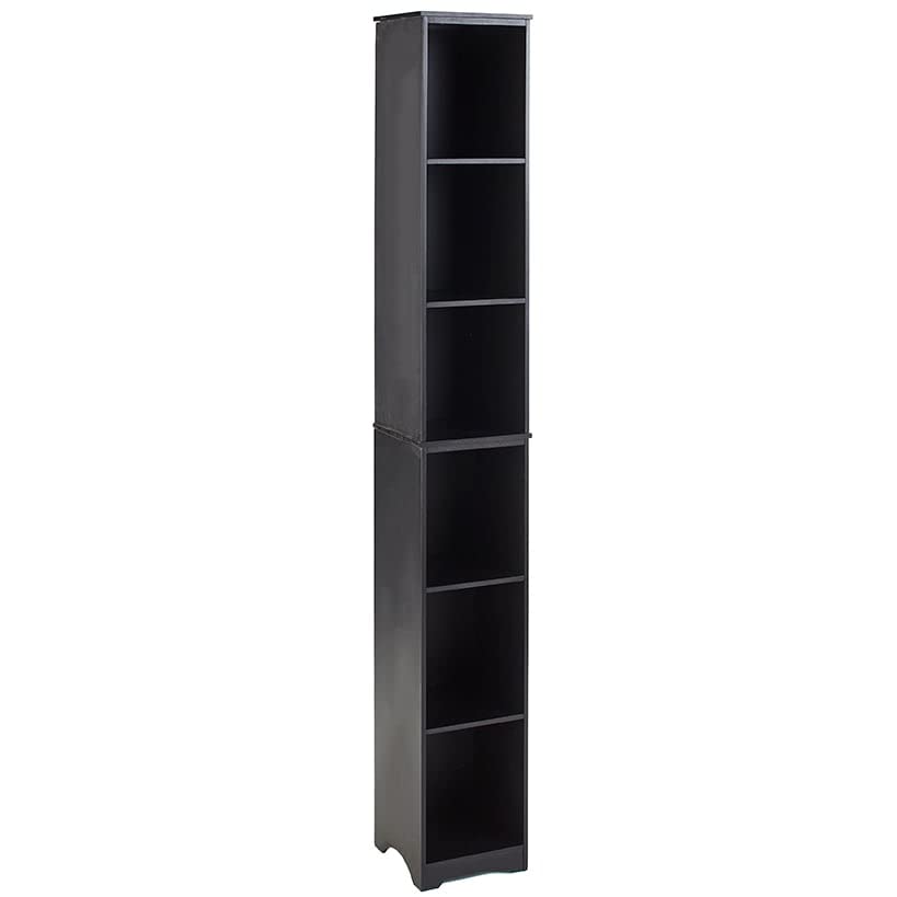 Space-Saving Slim Storage Tower Basket Set - MDF & Seagrass Steel Organizer for Bathroom, Kitchen, Dorm Room (Black) | Perfect for Small Spaces, Closet Organization & Home Decor