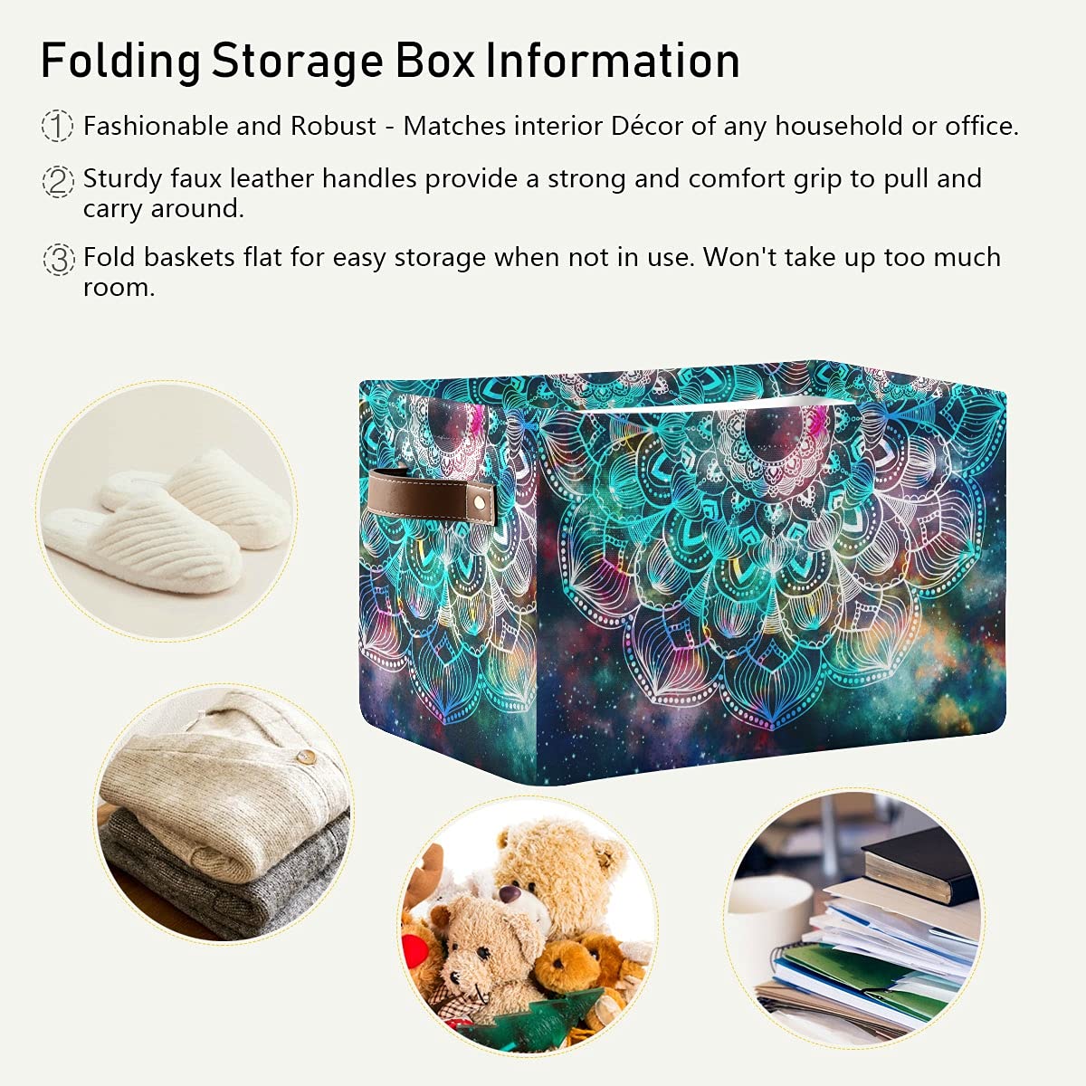 Bright Galaxy Mandala Foldable Fabric Storage Bins - Large Capacity Closet Organizers with Reinforced Handles (2-Pack) | Perfect for Bedroom, Closet, Nursery & Office Organization