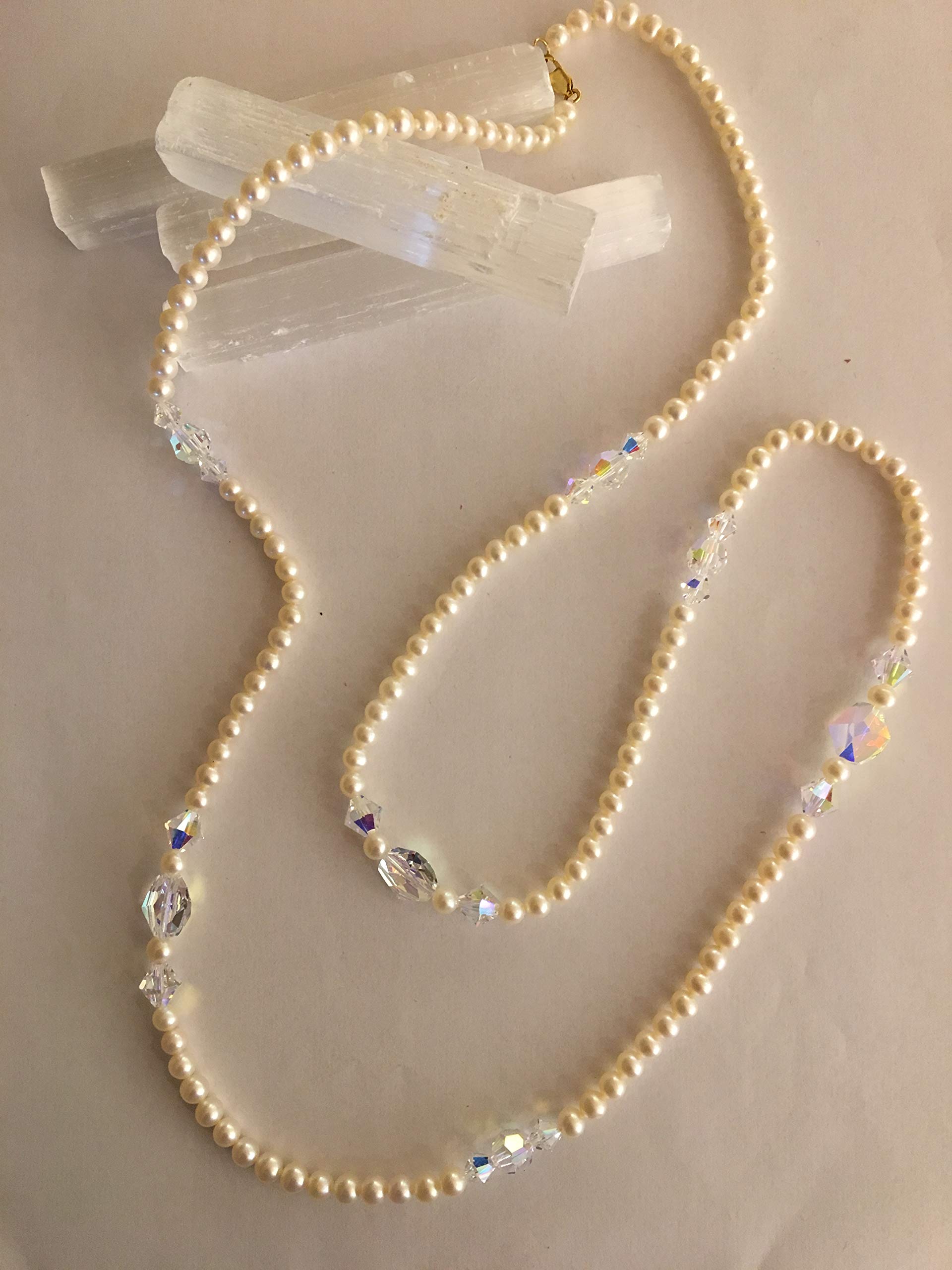 4.5-5mm White Cultured Freshwater Pearl Necklace with Aurora Borealis Coating & 14K Gold-filled Lobster Clasp - 36 Inch Elegant Jewelry for Weddings, Parties & Special Occasions