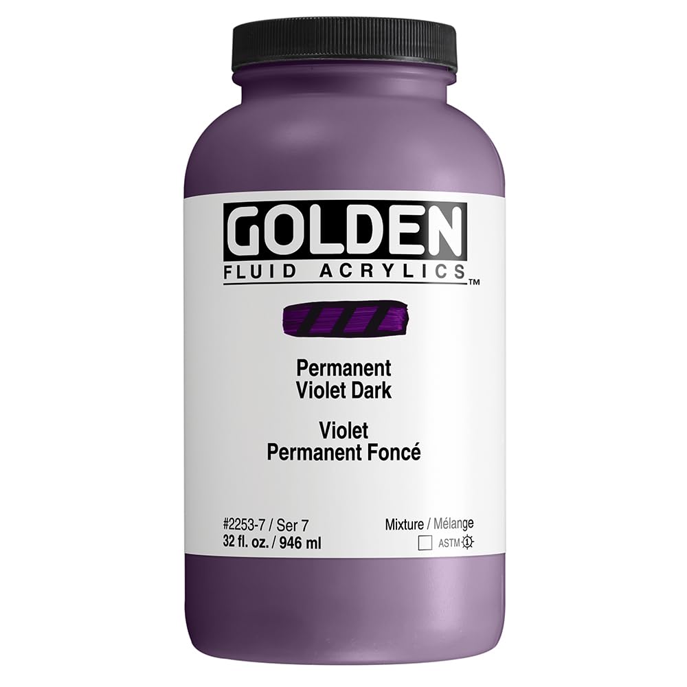 GOLDEN Professional Fluid Acrylic Paint - Permanent Violet Dark (32 fl oz Jar) | Transparent Artist Acrylics for Canvas Painting, Pouring Art & Mixed Media Techniques