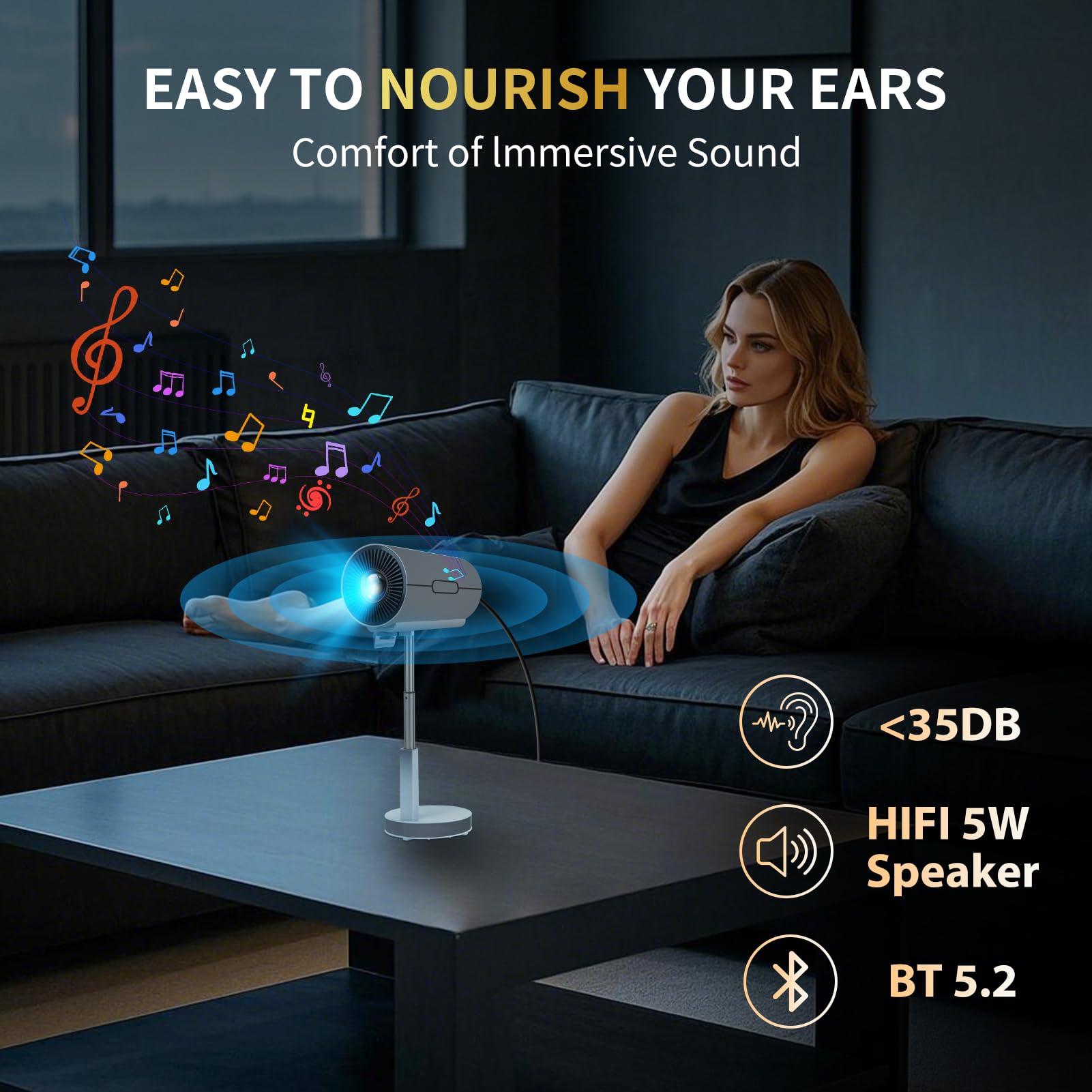 Mini Portable Projector with WiFi & Bluetooth - 1080P 550 ANSI Smart Projector with Built-in Apps, 15