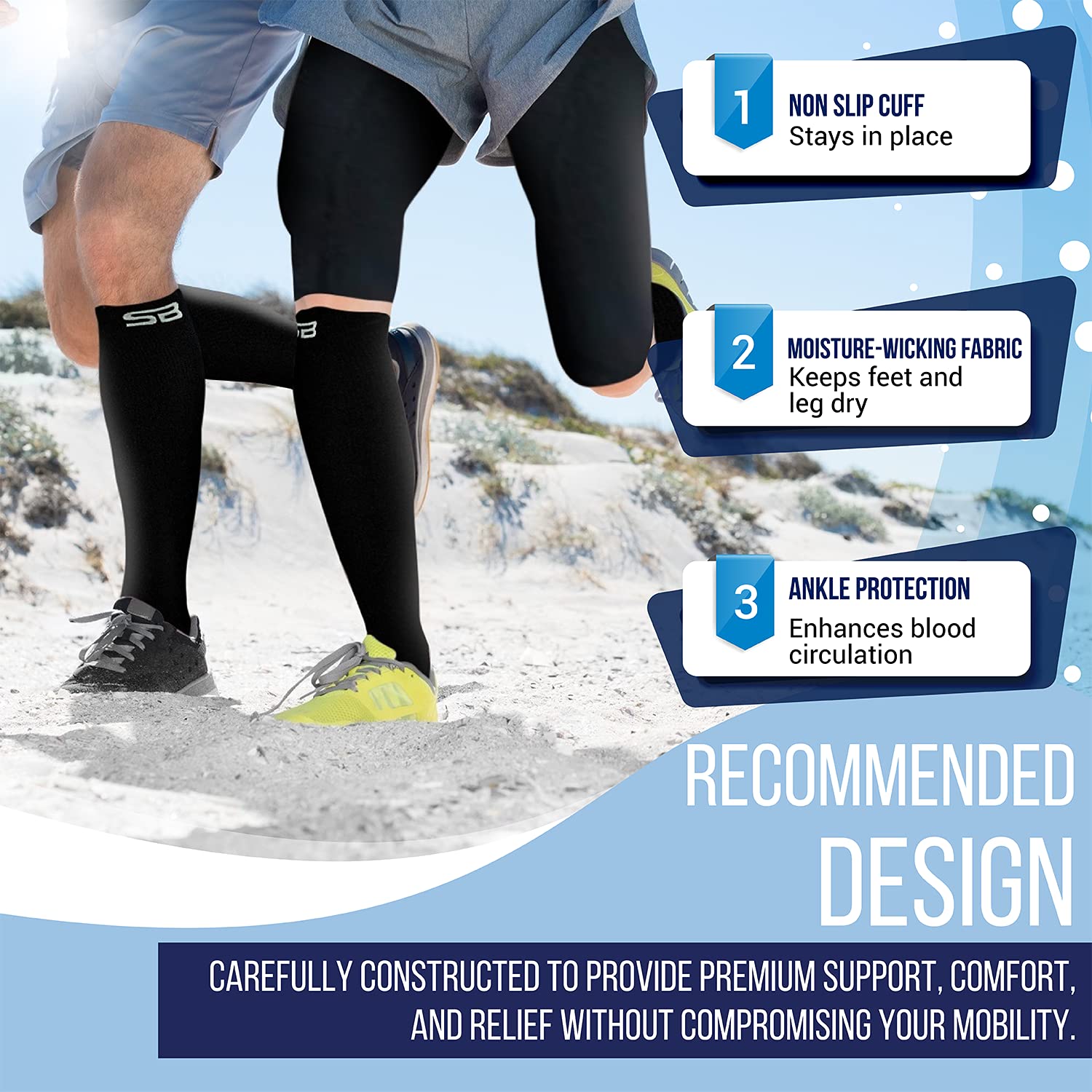 SB SOX Lite 15-20mmHg Compression Socks for Men & Women - Best Graduated Compression Socks for Running, Travel, Nursing & Varicose Vein Relief - Breathable & Comfortable for All-Day Wear - Plus Size XXL Available