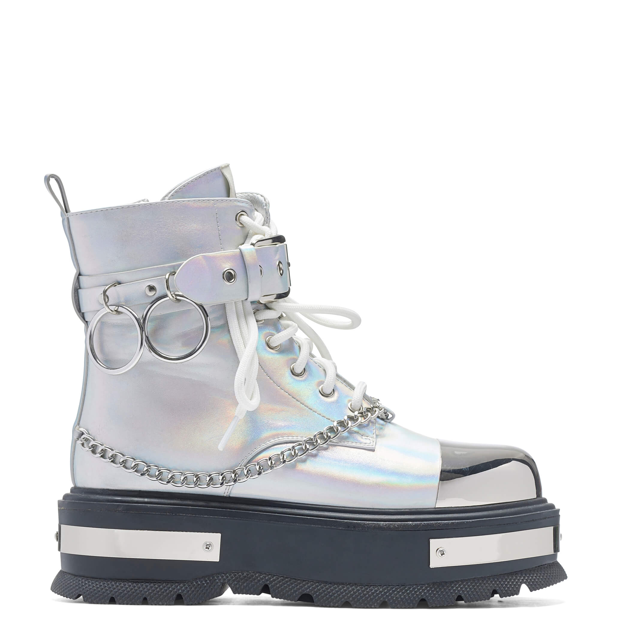 Borin Hardware Platform Boots - Silver Hologram Waterproof Work Boots for Women & Men | Perfect for Construction, Hiking & Outdoor Activities
