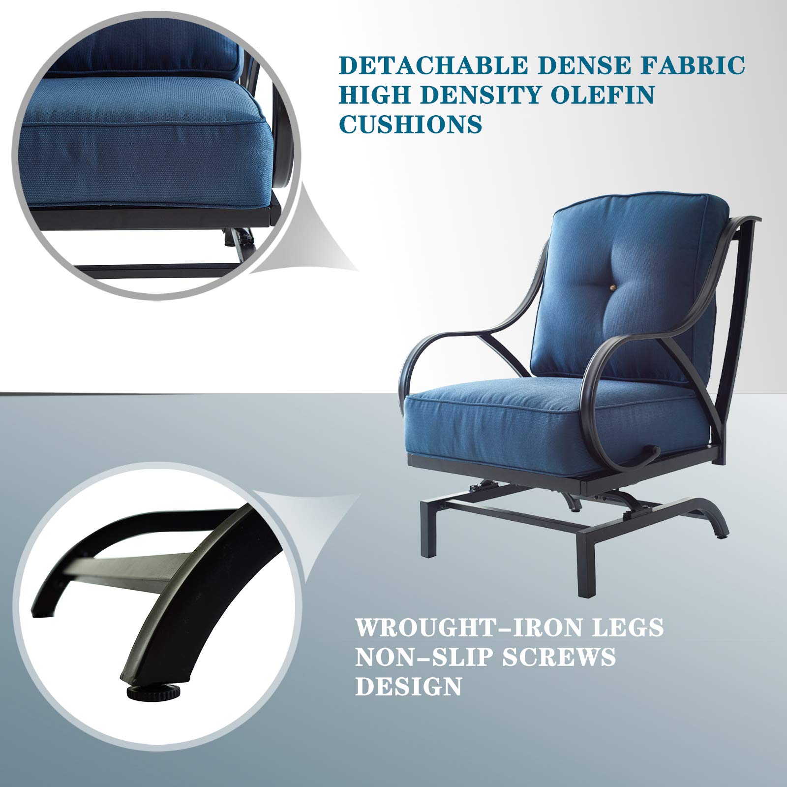 Festival Depot 2-Piece Metal Patio Armchair Set with Thick Cushions - Outdoor Bistro Furniture for Deck, Garden & Backyard (Blue) - Perfect for Relaxing, Entertaining & Outdoor Dining