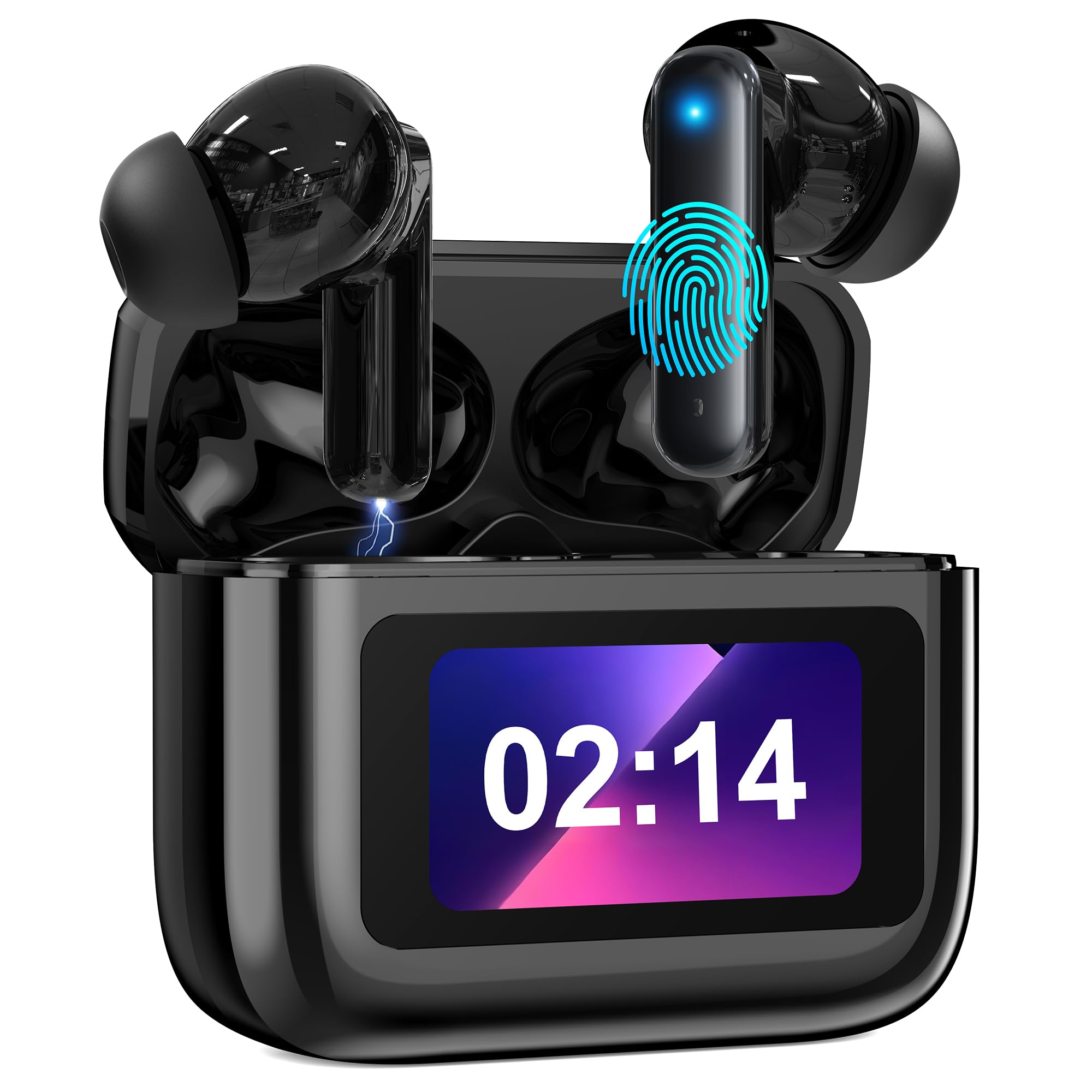 AI Wireless Earbuds with Bluetooth 5.0, LCD Touch Screen & 3-in-1 Language Translator - HD Sound, 30H Battery Life, Noise Cancelling Over-Ear Headphones for Travel, Business Meetings, Gym Workouts & Multilingual Conversations