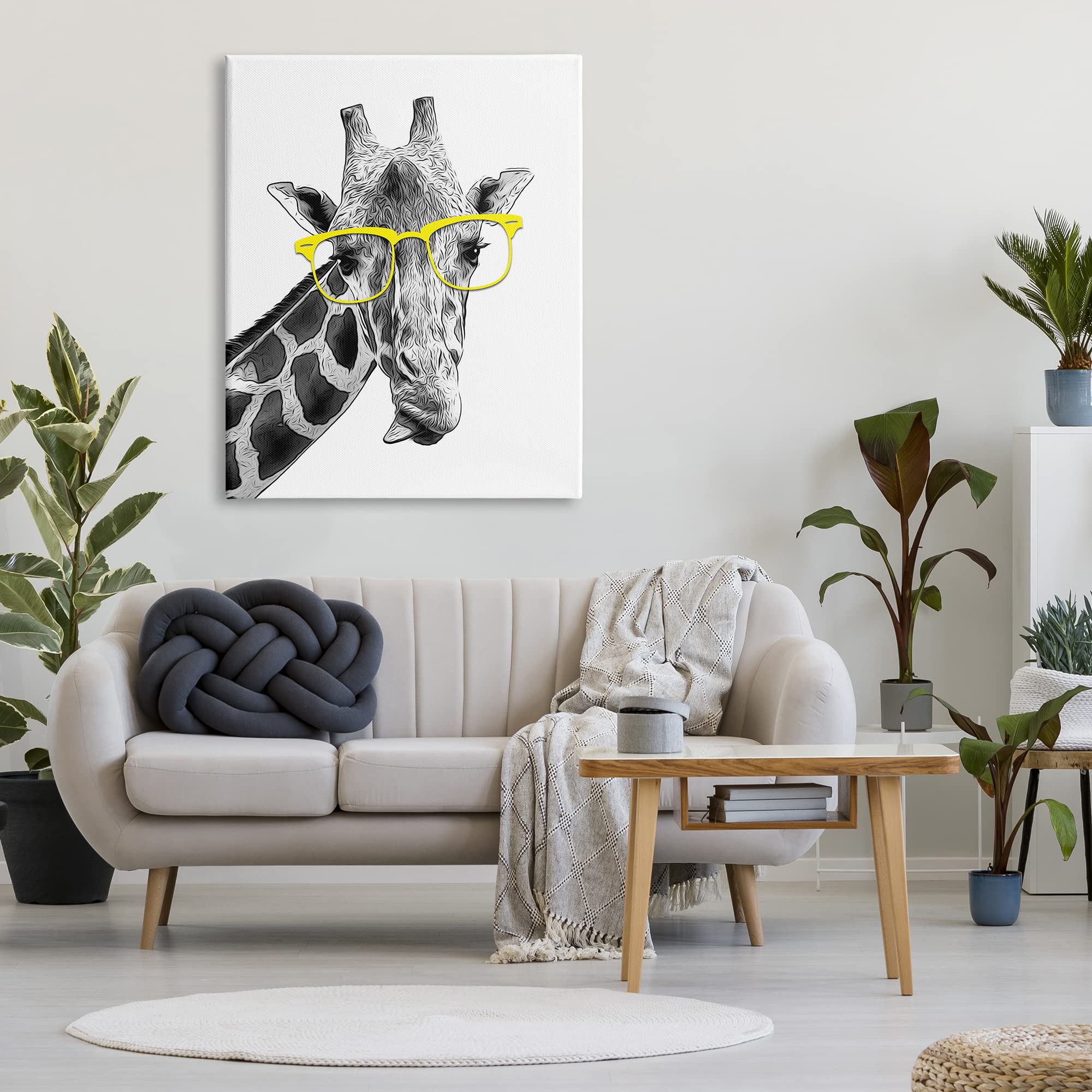 Funny Giraffe with Yellow Glasses Canvas Wall Art by Stupell Industries - Annalisa Latella Design | Whimsical Animal Decor for Kids Room, Nursery & Playroom