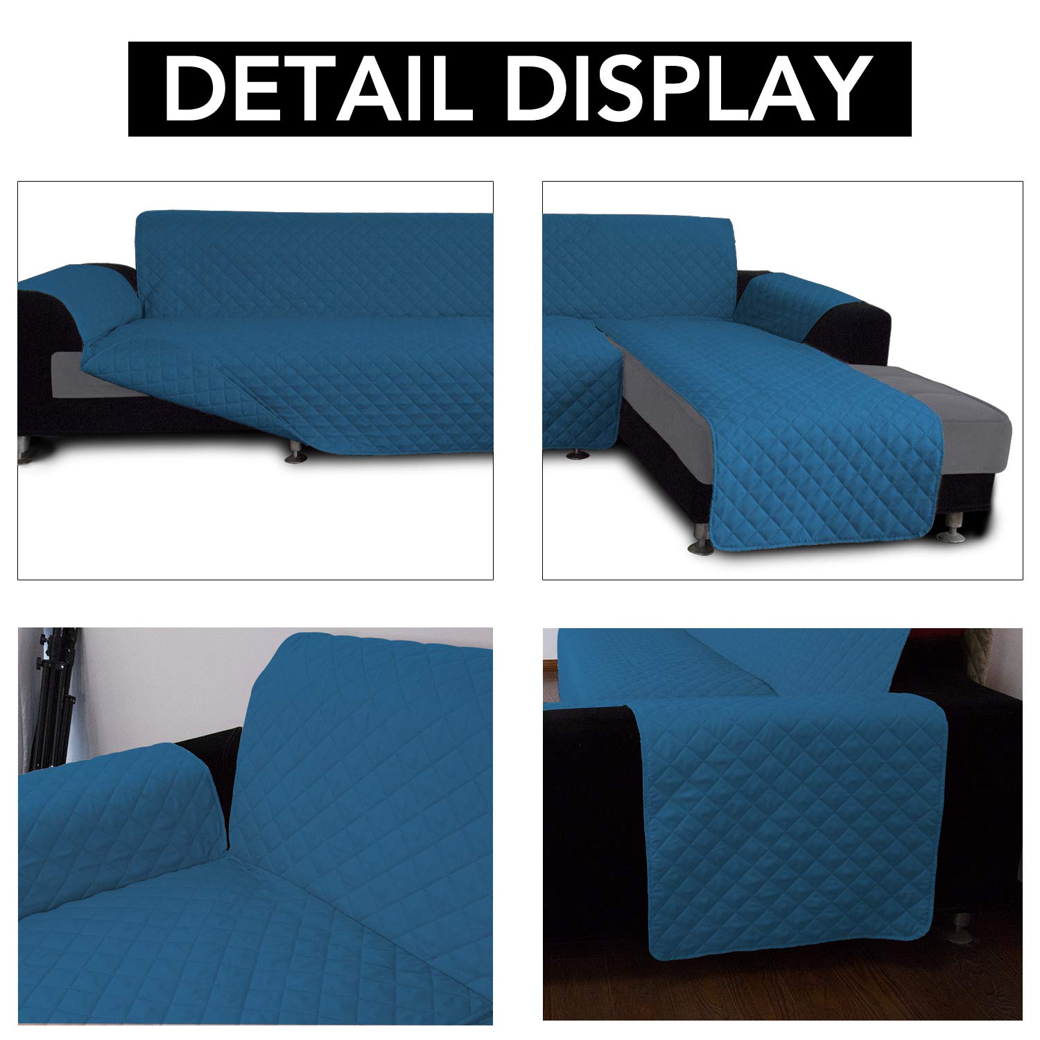 Reversible L-Shaped Sofa Slipcover for Sectional Couch & Chaise Lounge - Large Peacock Blue Furniture Protector Cover | Pet-Friendly, Durable & Easy to Clean | Perfect for Living Room, Family Room & Pet Owners