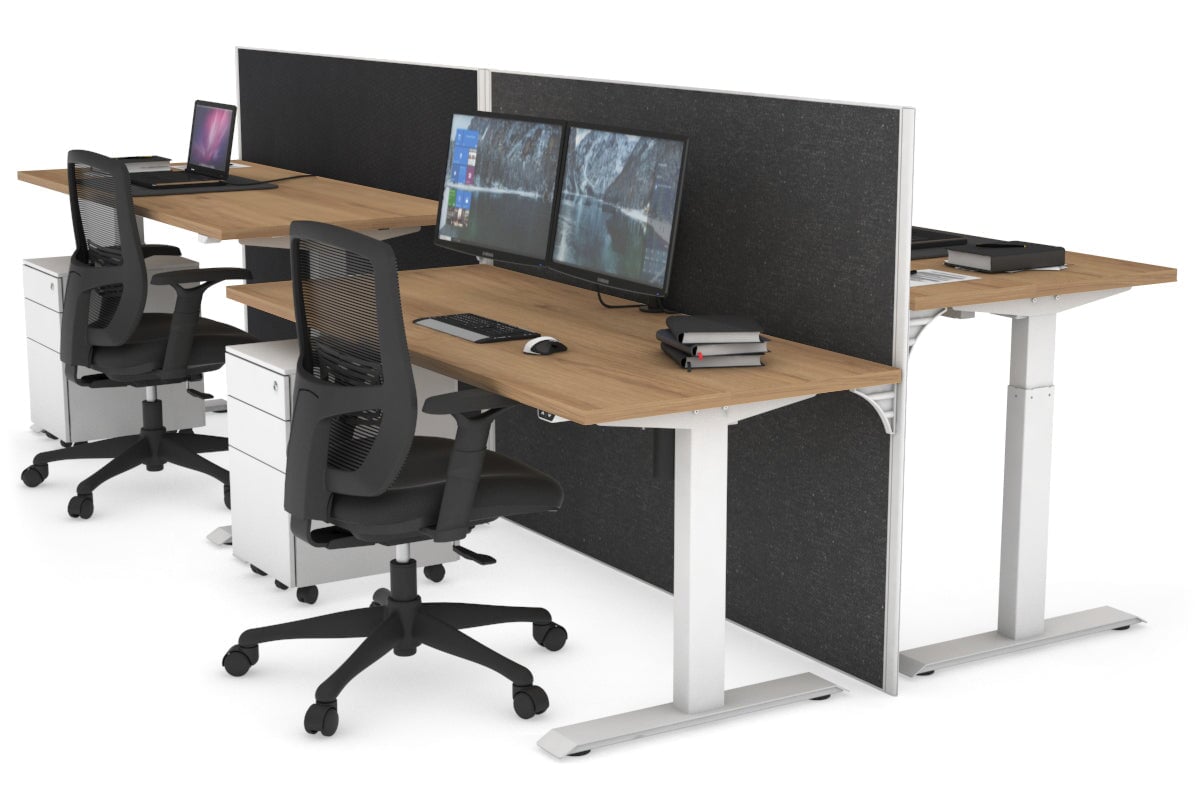 Just Right Height Adjustable 4-Person Workbench [1400L x 700W] - Heavy Duty Industrial Workstation for Factory, Warehouse & Workshop Use