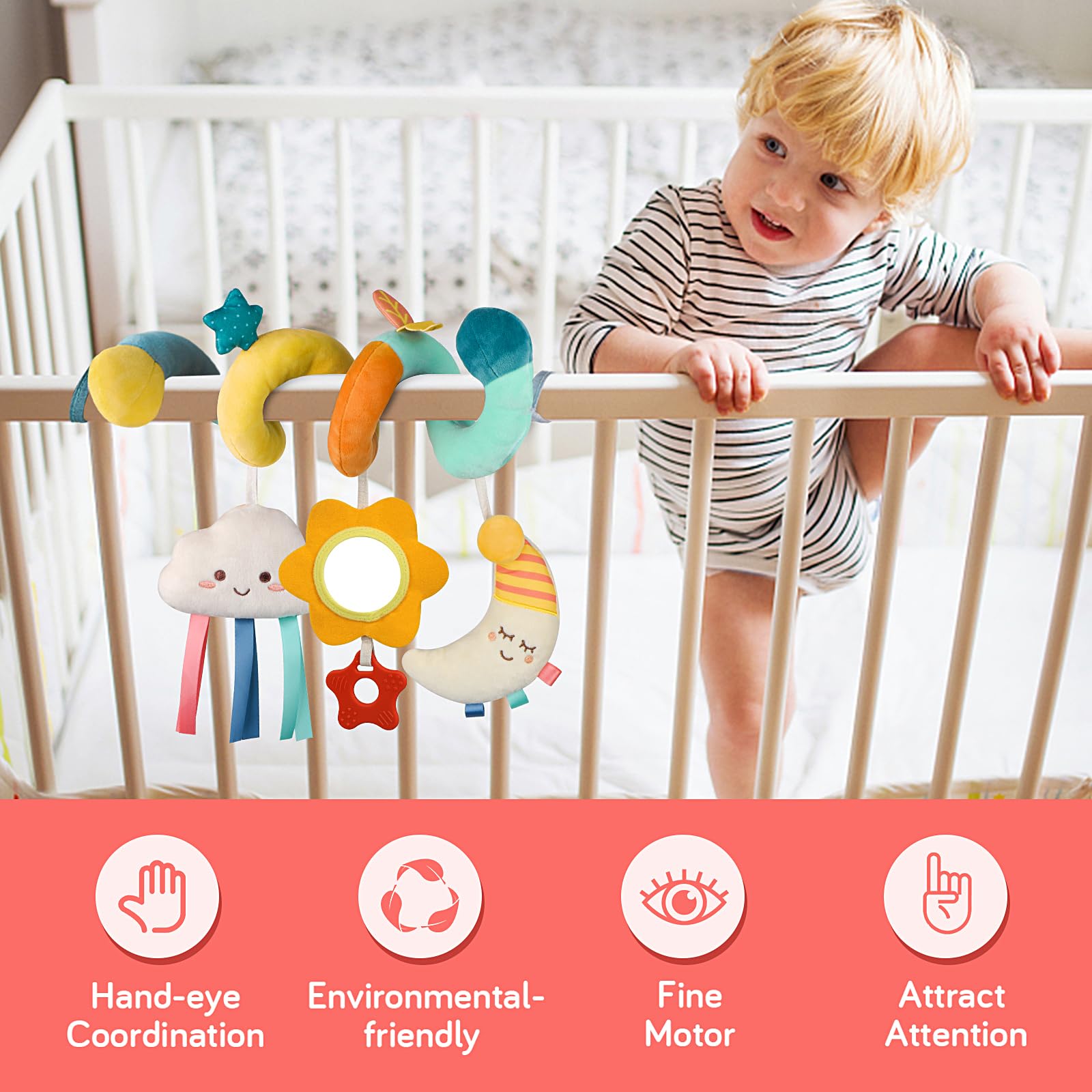Best Baby Toys 0-12 Months - Soft Car Seat & Stroller Toys with Rattles, Jingle Mirror & Teether for Newborns & Infants | Crib Mobile, Bassinet & Travel Essentials for Boys & Girls - Perfect for Soothing, Sensory Play & Early Development