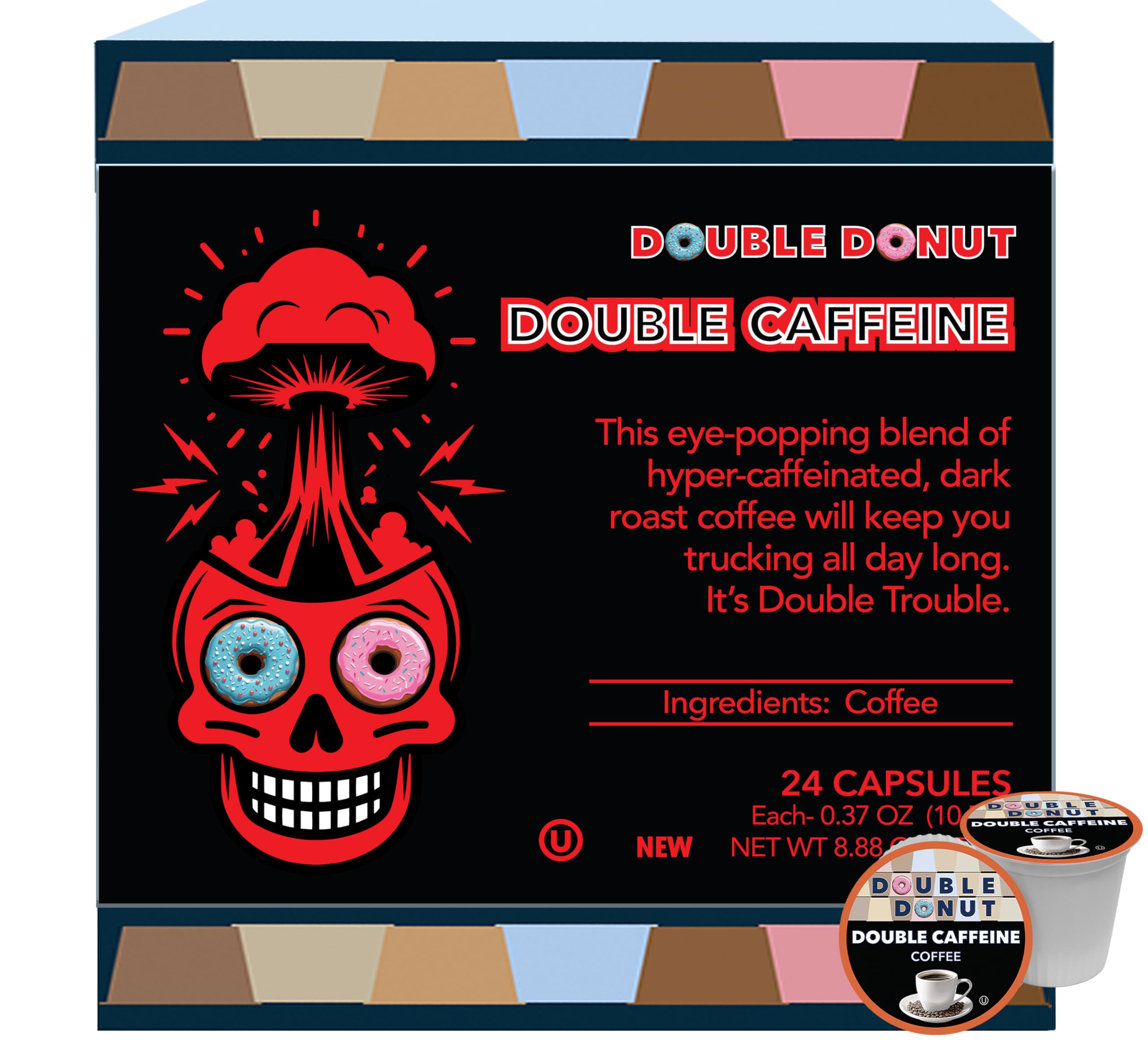 Double Caffeine Coffee Pods for Keurig - Extra Strong Dark Roast K-Cups (24 Count) | High Energy Boost for Morning & Workouts | Compatible with Single Serve Brewers