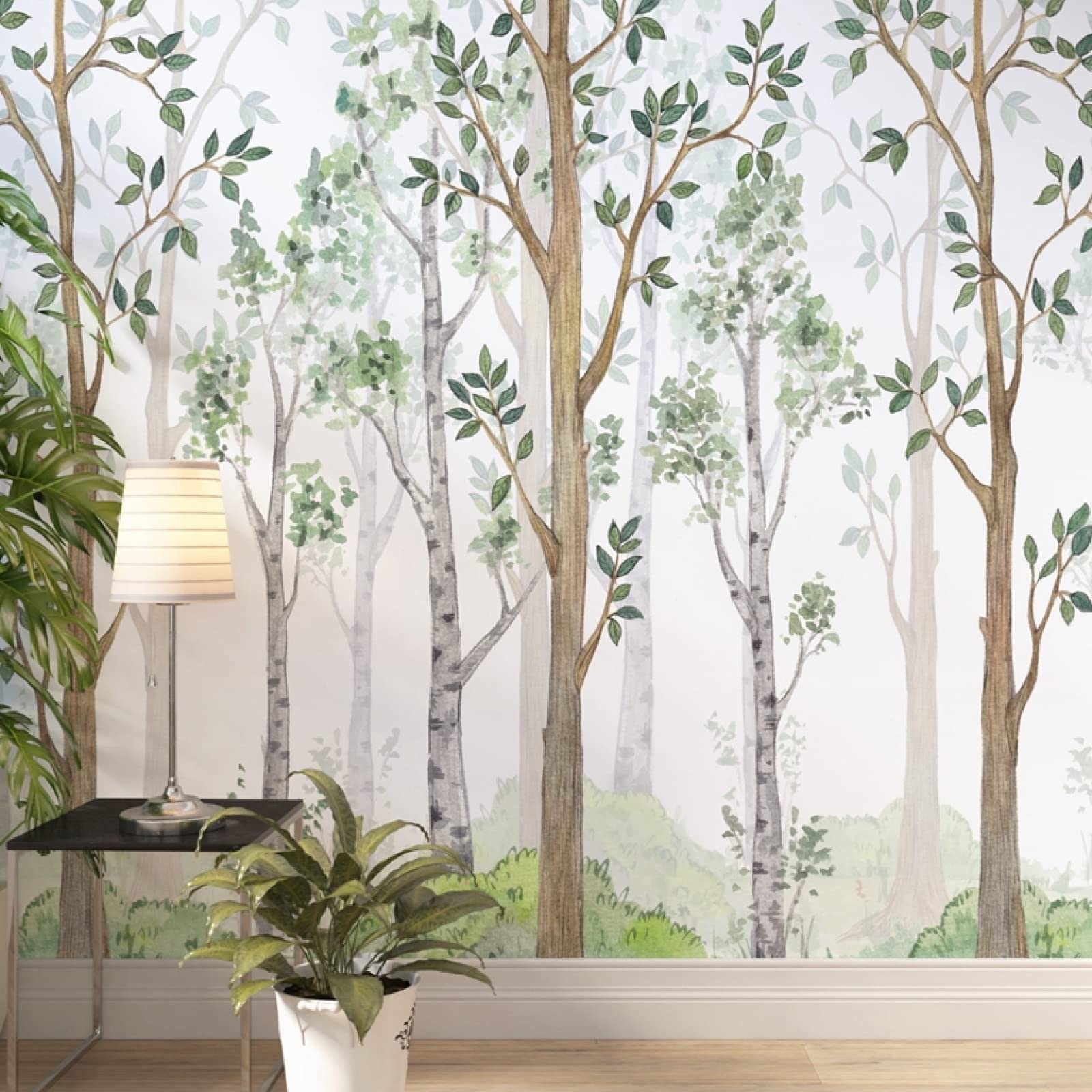 Birch Forest Watercolor 3D Wall Mural - Tropical Fresh Style Wallpaper for Teen Bedroom, Living Room & TV Wall Decor (157.5