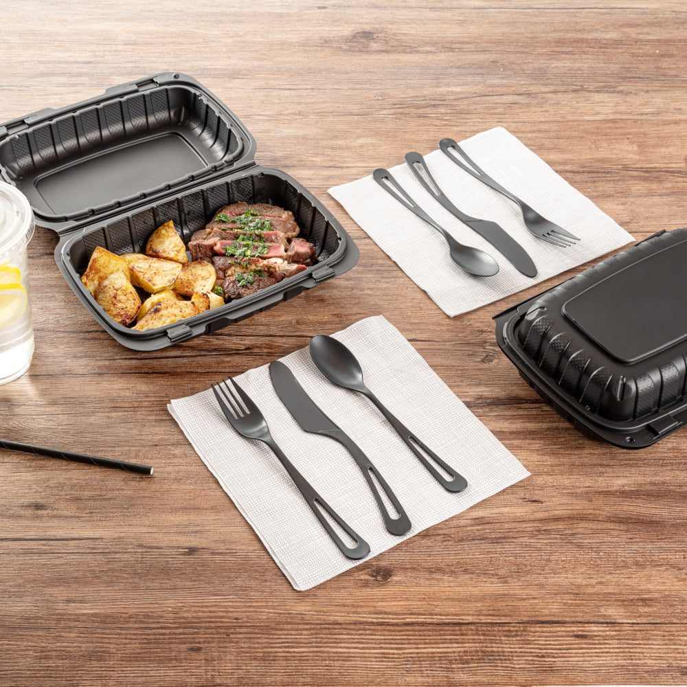 Eco-Friendly Black CPLA Plastic Cutlery Set - 290-Piece Heat Resistant, Compostable Cutlery (7.5