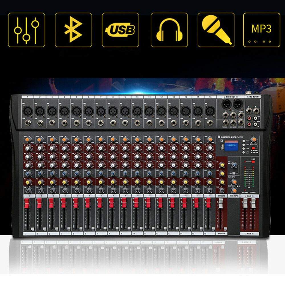 Professional 16 Channel USB Audio Mixer - TFCFL Digital Sound Board Console with Phantom Power for DJ Studio, Live Streaming & Podcasting | Metal & Plastic Black Design