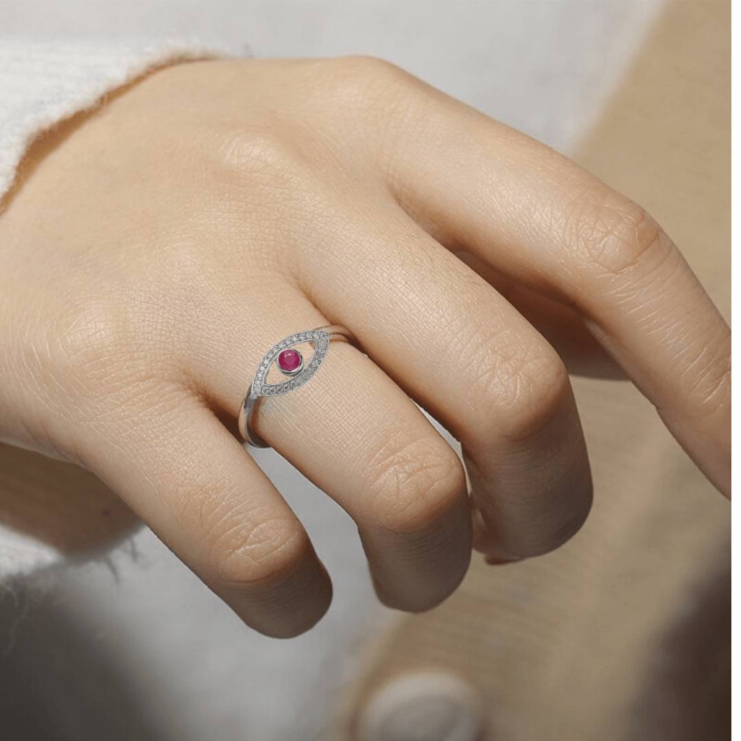 Evil Eye Ring for Women - Genuine Ruby Stone Protection Jewelry - Stylish & Spiritual Gift for Good Luck, Positive Energy & Ward Off Negativity - Perfect for Everyday Wear, Meditation & Spiritual Healing