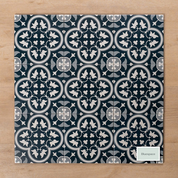 Airlie Dark Blue Matt Cushioned Edge Porcelain Tile 200x200mm (8x8 Inch) - Non-Slip Bathroom & Kitchen Flooring, Durable Ceramic Wall Tiles for Shower Backsplash and Home Decor