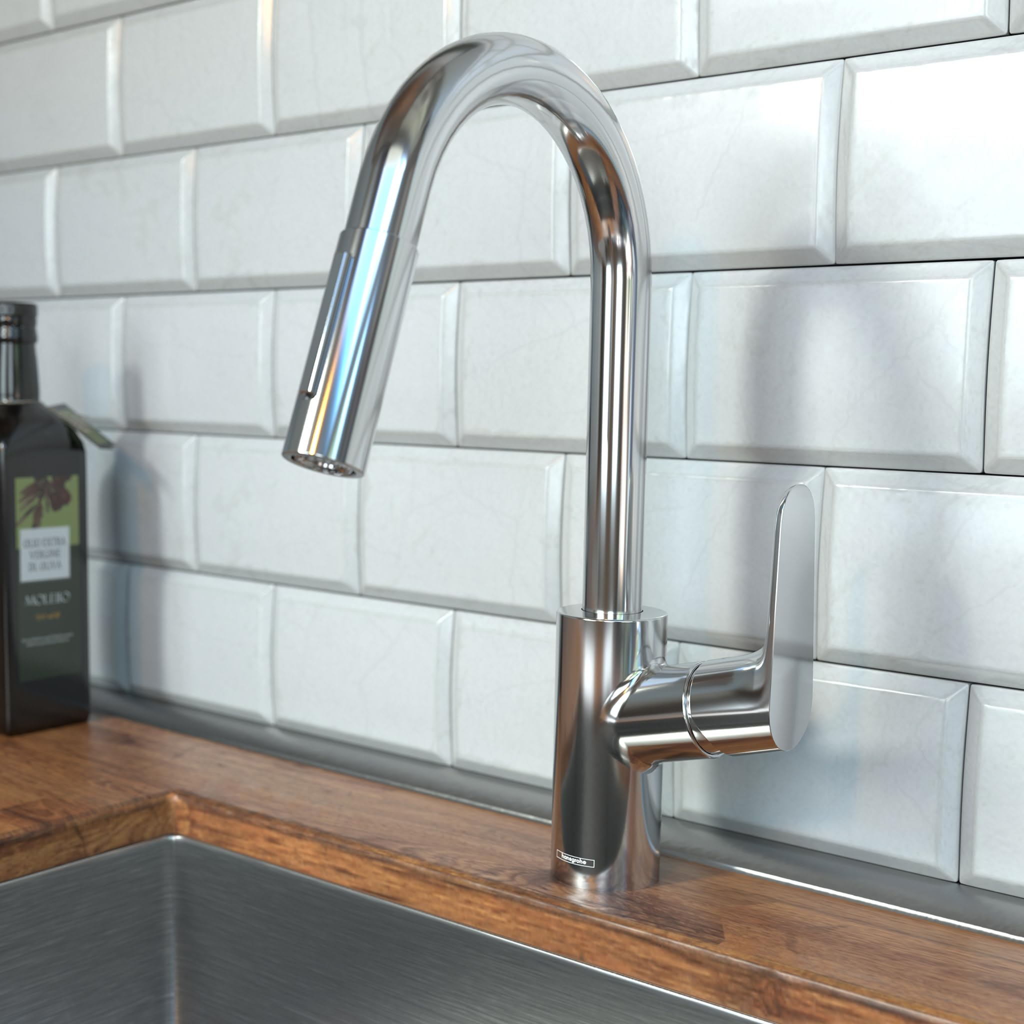 Hansgrohe Focus Chrome Bar Kitchen Faucet with Pull Down Sprayer - Magnetic Docking Spray Head, Chrome Finish (Model 04506001) - Perfect for Modern Kitchens, Easy Installation & Durable for Daily Cooking & Dishwashing