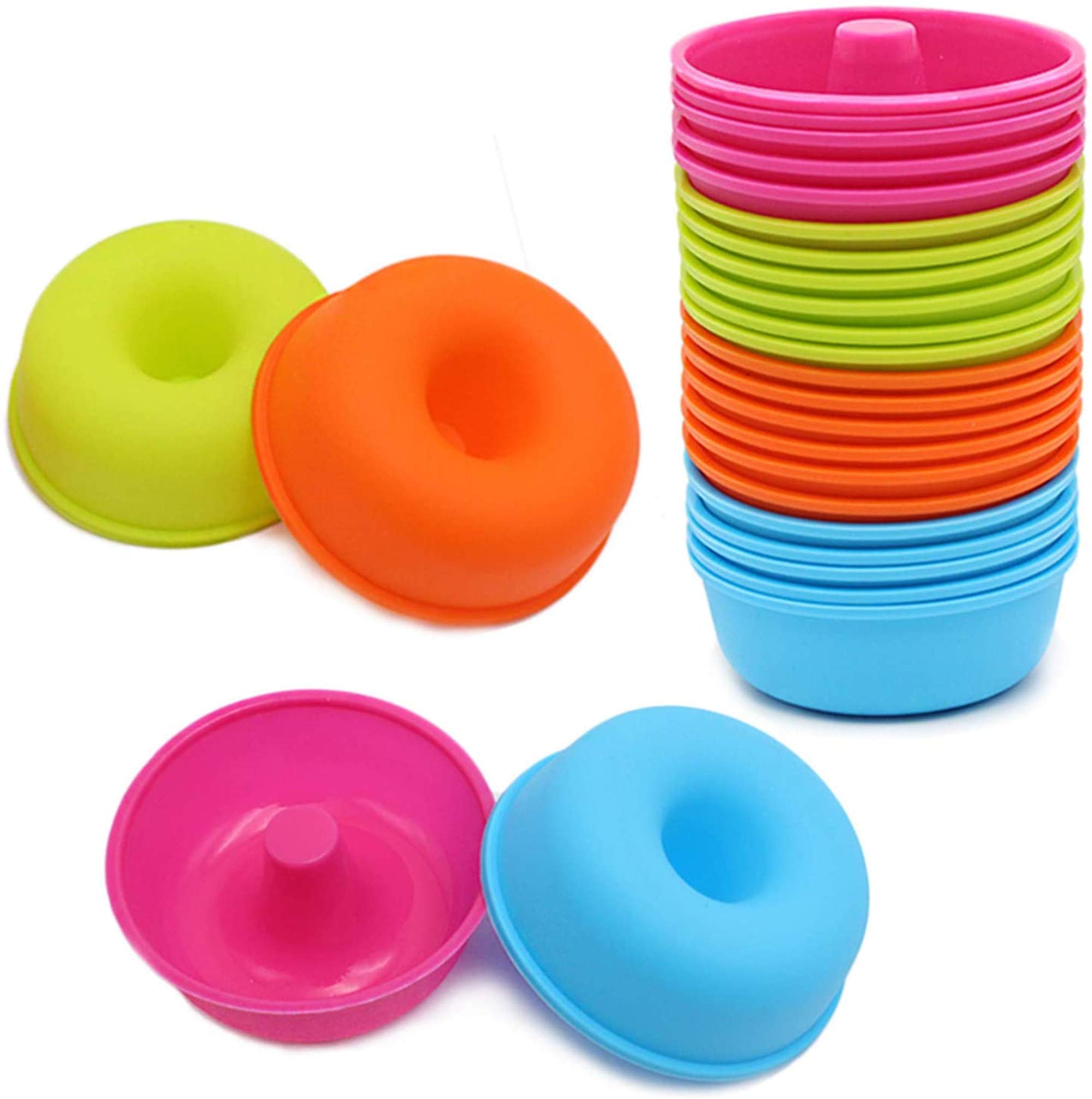 24-Pack Nonstick Silicone Donut Pans for Baking - Reusable Round Doughnut & Muffin Cupcake Molds, 2.5oz Bagel Pan - Perfect for Homemade Donuts, Cupcakes & Breakfast Pastries