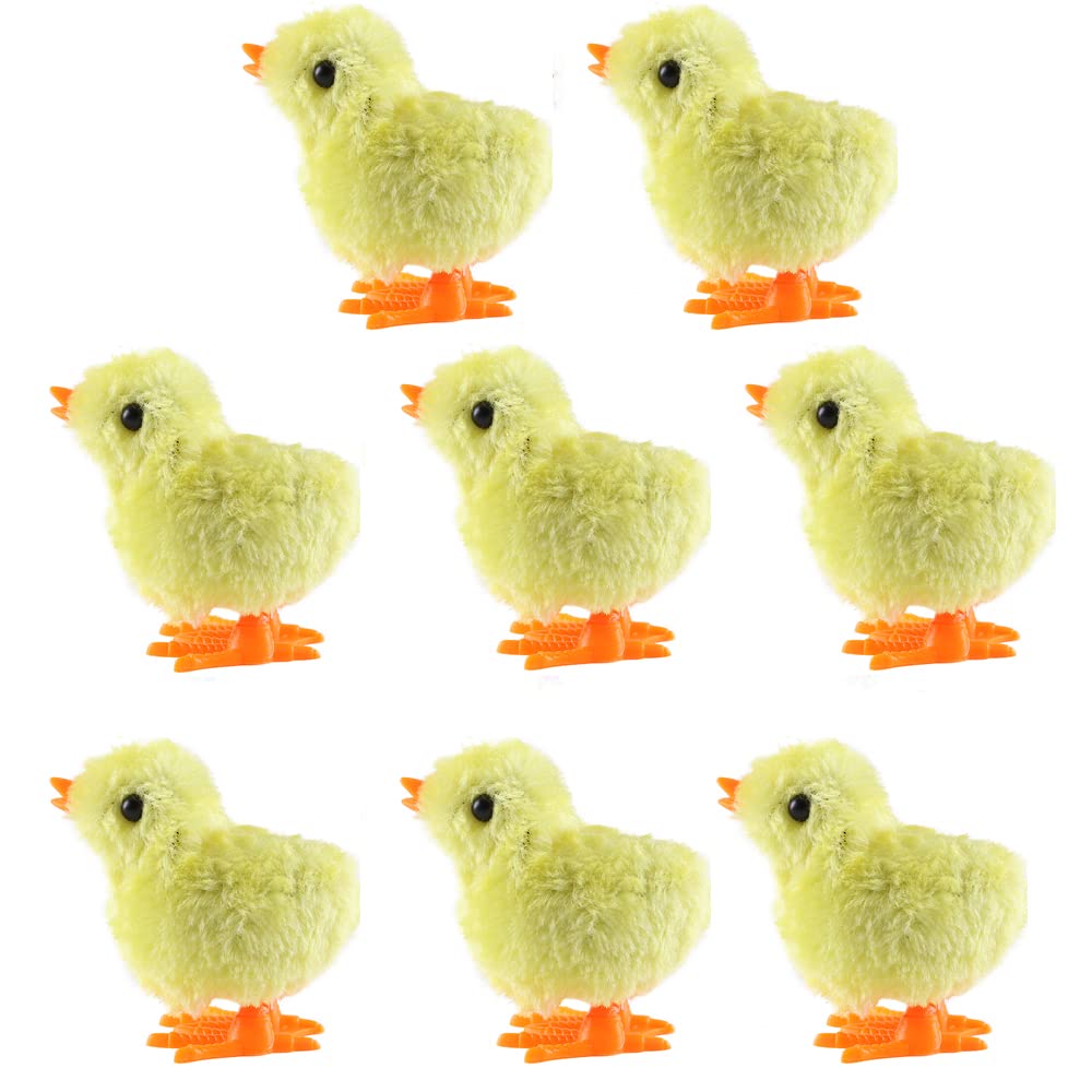 8 Pack Easter Chick Wind-Up Toys - Fluffy Plush Chicken Clockwork Walking & Jumping Toys for Kids - Easter Egg Hunt, Basket Stuffers, Party Favors, Birthday Gifts - Fun for Easter Celebrations, Classroom Rewards & Playtime Activities