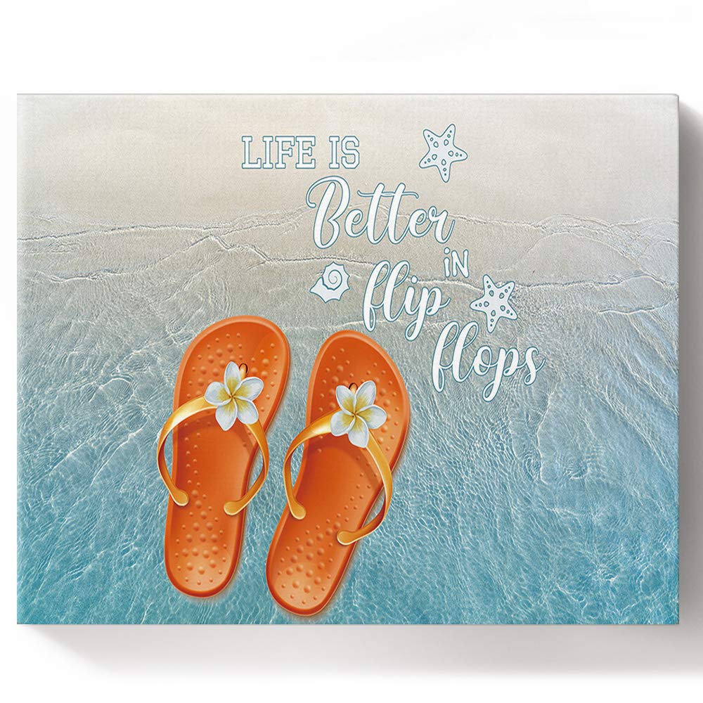 DIY Digital Canvas Oil Painting Kit - Paint by Numbers for Adults & Beginners - 'Life is Better in Flip Flops' Summer Beach Theme - 12x16 Inch Wall Art for Living Room, Dining Room, Bedroom Decor - Relaxing Hobby & Home Decoration Gift Idea