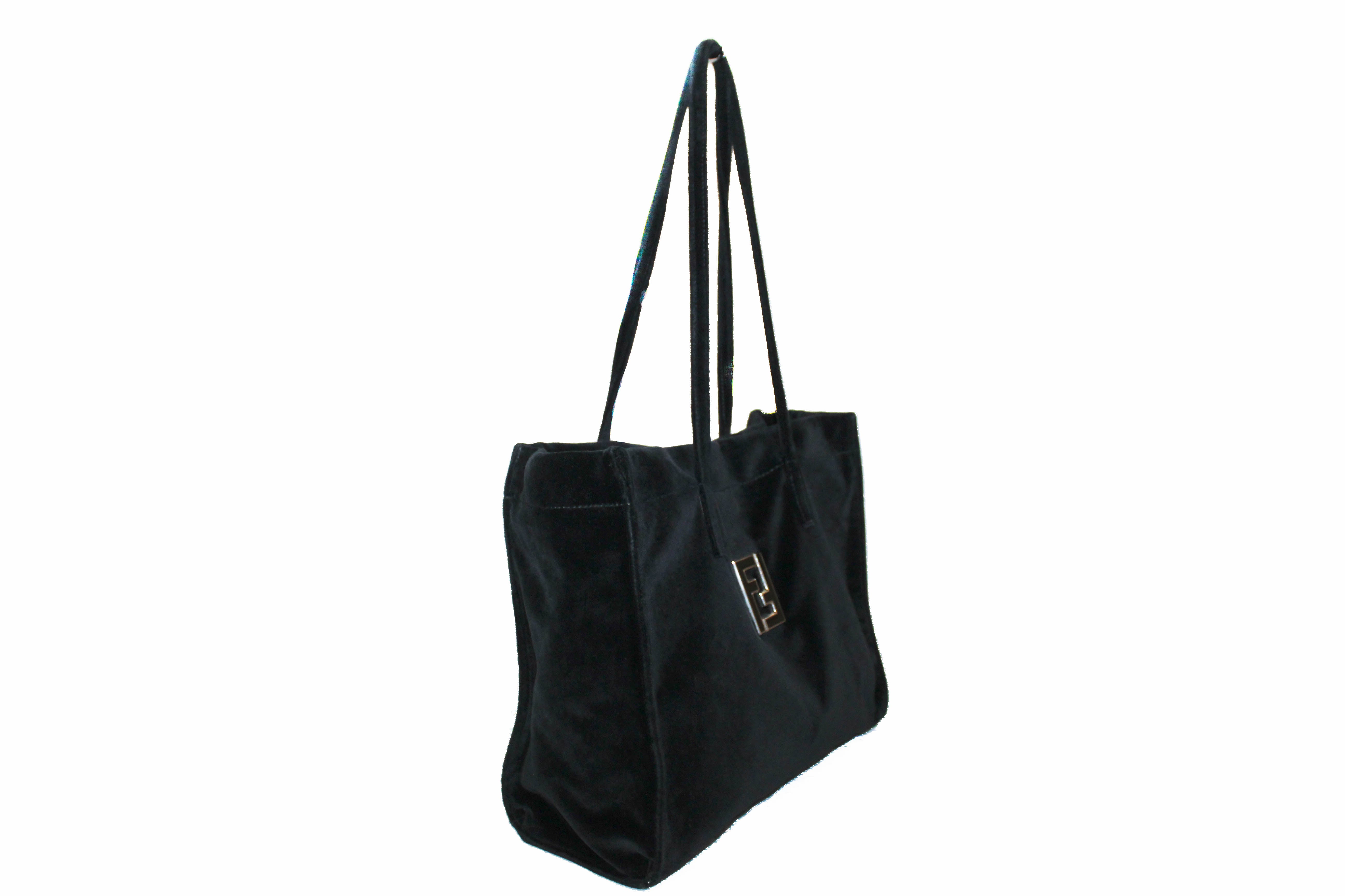 Authentic Fendi Black Suede Leather Medium Tote Shoulder Bag for Women | Luxury Designer Handbag for Work, Travel & Everyday Use