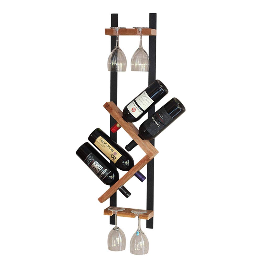 Premium Solid Wood Wine Rack Wall Mount - Natural Wood Bottle Storage Holder for 4 Wines with Stemware Organizer | Perfect for Kitchen, Bar, Dining Room & Home Decor