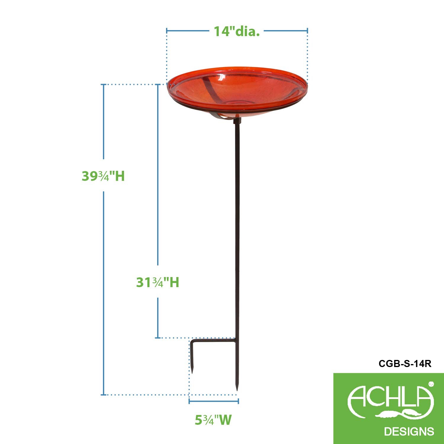Achla Designs 14-inch Red Crackle Glass Birdbath Bowl with Stake - Perfect for Garden Decor and Attracting Birds to Your Backyard