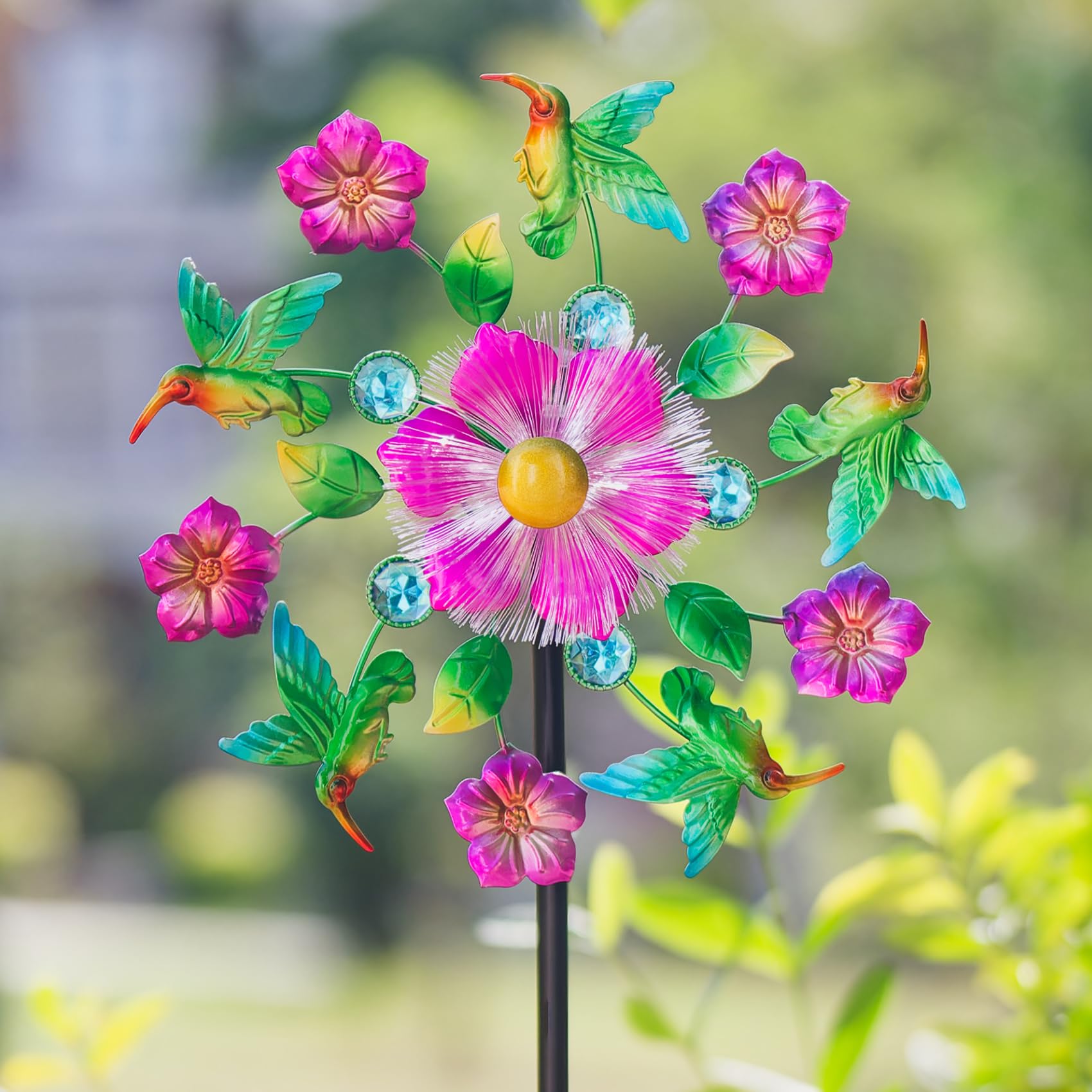 51 Inch Hummingbird Solar Wind Spinner - Color Changing LED Kinetic Windmill for Yard, Garden & Patio Decor | Solar Powered Outdoor Wind Sculpture & Garden Stake Light | Perfect for Lawn, Backyard & Landscape Decoration