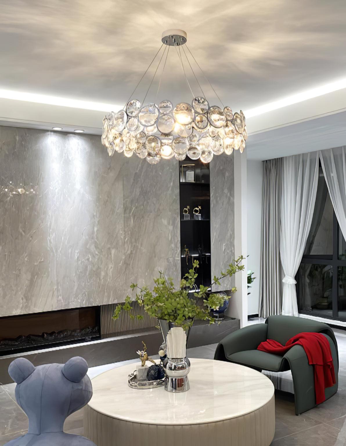 Elegant Chrome Round Crystal Chandelier - Modern Ceiling Light Fixture for Dining Room, Living Room & Bedroom Decor