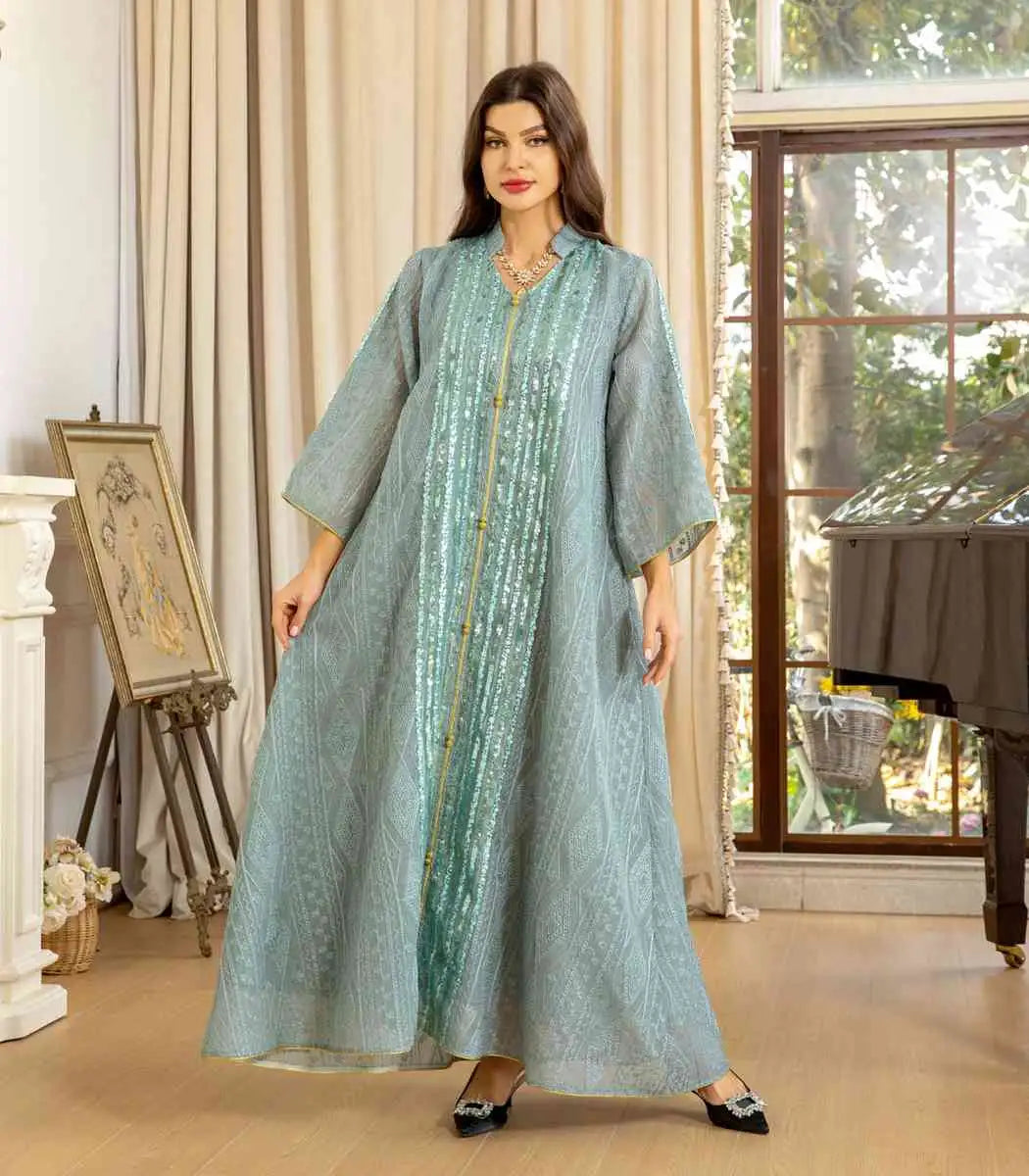 Elegant Eid Dress for Women - Sparkling Sequins & Embroidery Kaftan Caftan - Perfect for Eid Celebrations, Parties, and Special Occasions
