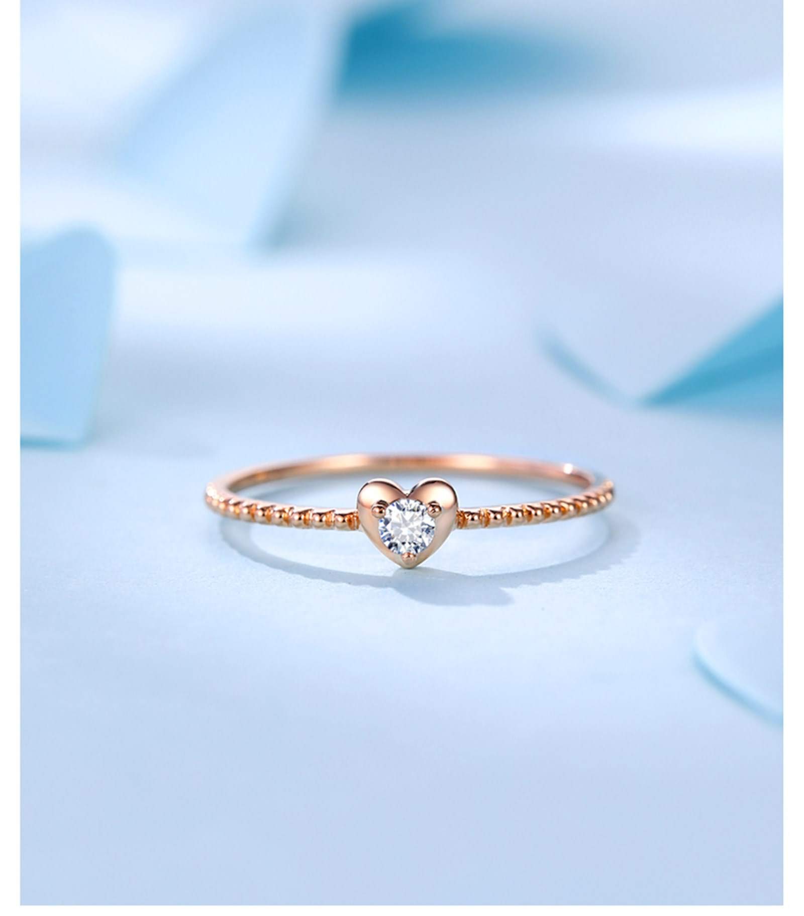 18K Rose Gold Heart-Shaped 0.05ct Diamond Ring for Women - Elegant Valentine's Gift, Anniversary Jewelry, Wedding Proposal Ring for Her