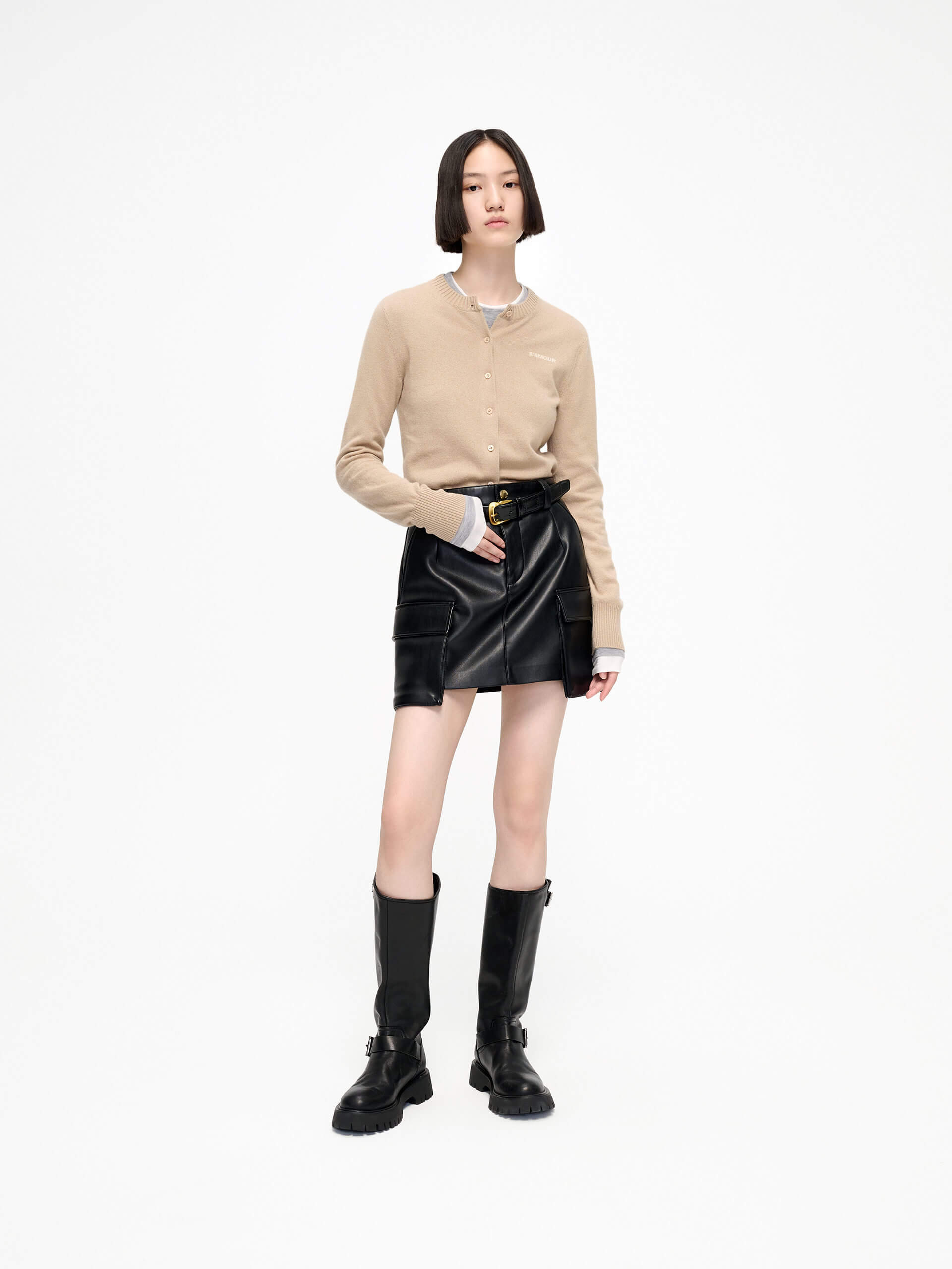 Stylish Big Pocket Leather Skirt for Women - High Waist Faux Leather Mini Skirt with Side Pockets - Perfect for Night Out, Party, and Casual Wear