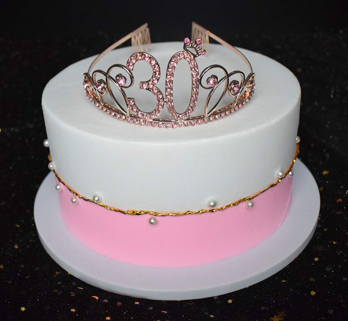 30th Birthday Tiara & Sash Set - Sparkling Black Glitter Satin Sash & Rose Gold Crystal Crown for Women | 30th Birthday Party Decorations & Princess-Themed Celebrations | Perfect for Milestone Birthdays, Bachelorette Parties & Special Occasions