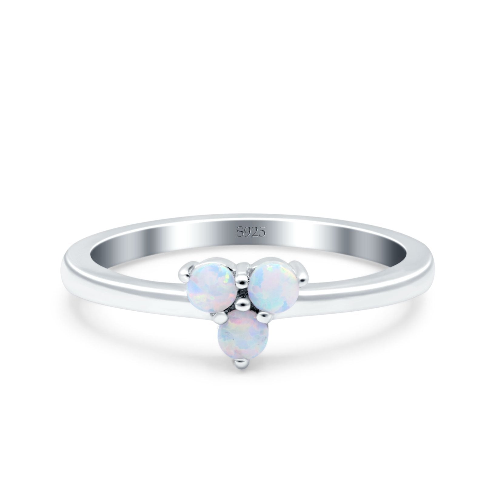 3 Stone Fashion Ring - Lab Created White Opal Round Cut in 925 Sterling Silver for Women, Elegant Jewelry Gift for Anniversary, Birthday & Special Occasions